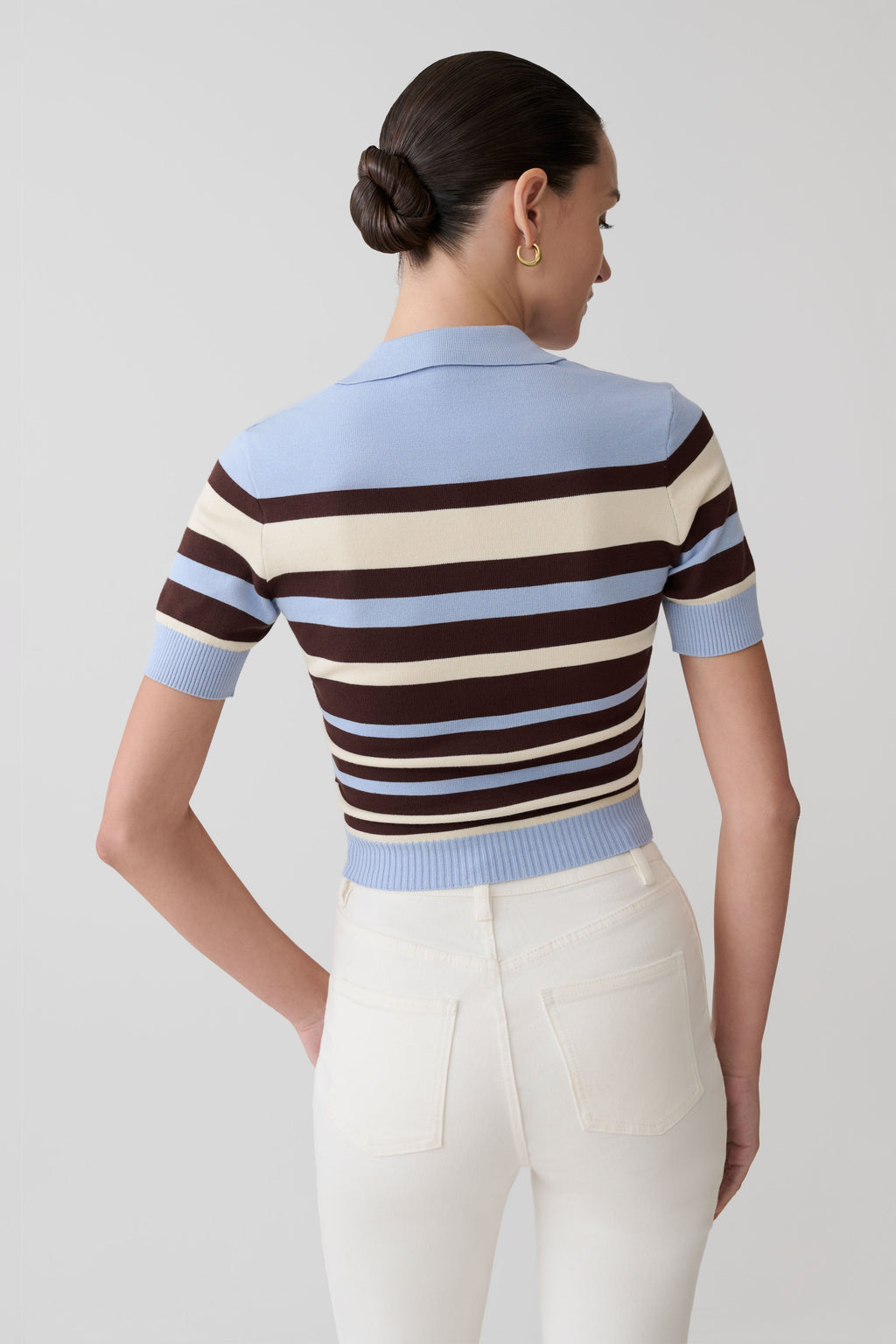 Philly Stripe Knit Button Up Top - Chocolate/Blue
