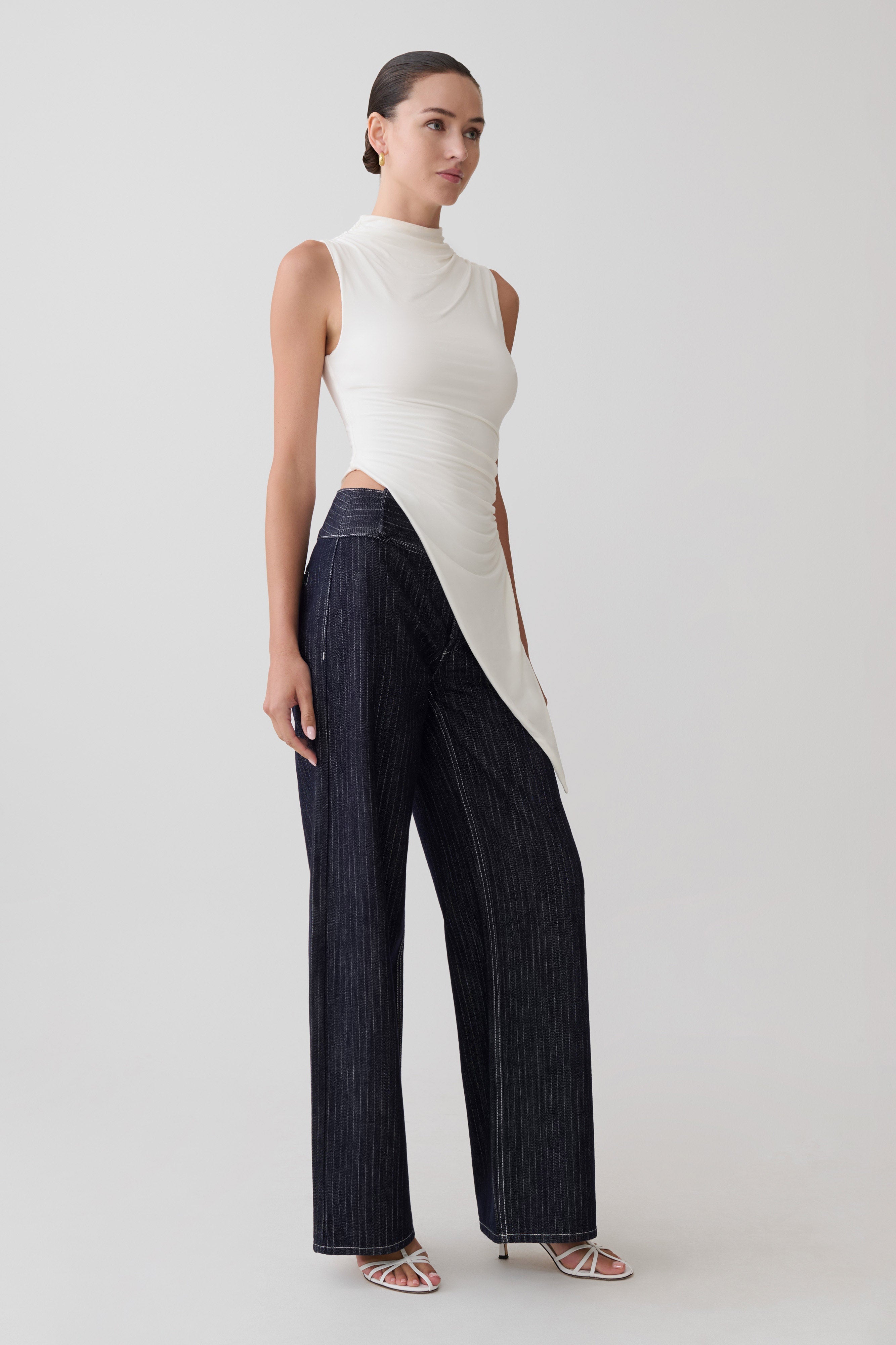 Suong High Neck Gathered Top - White