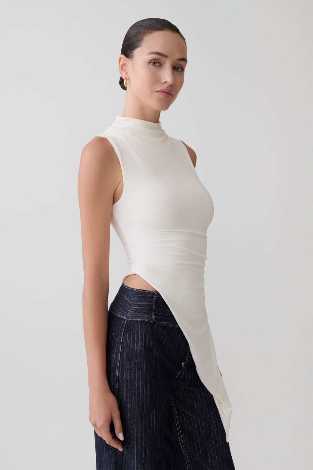 Suong High Neck Gathered Top - White