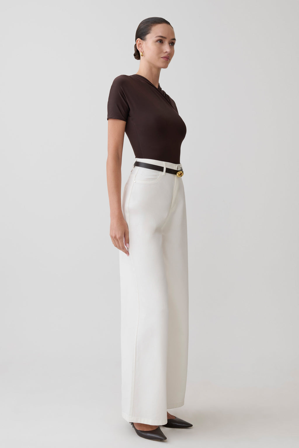 Junie Shortsleeve Cross-Over Bodysuit - Chocolate
