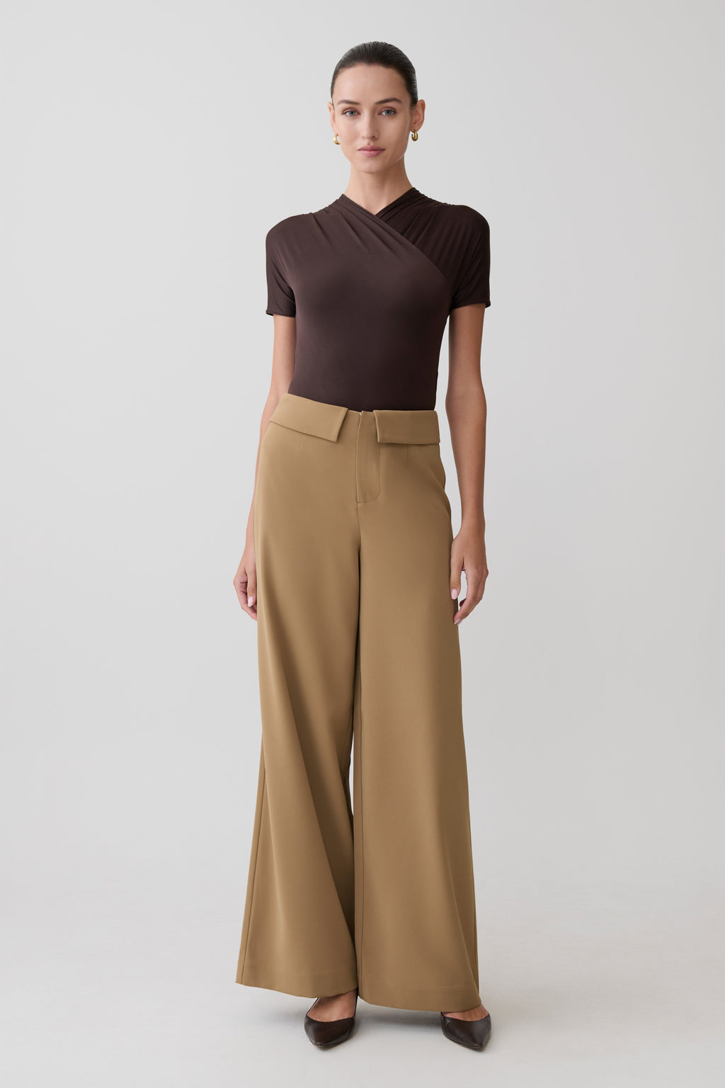 Junie Shortsleeve Cross-Over Bodysuit - Chocolate