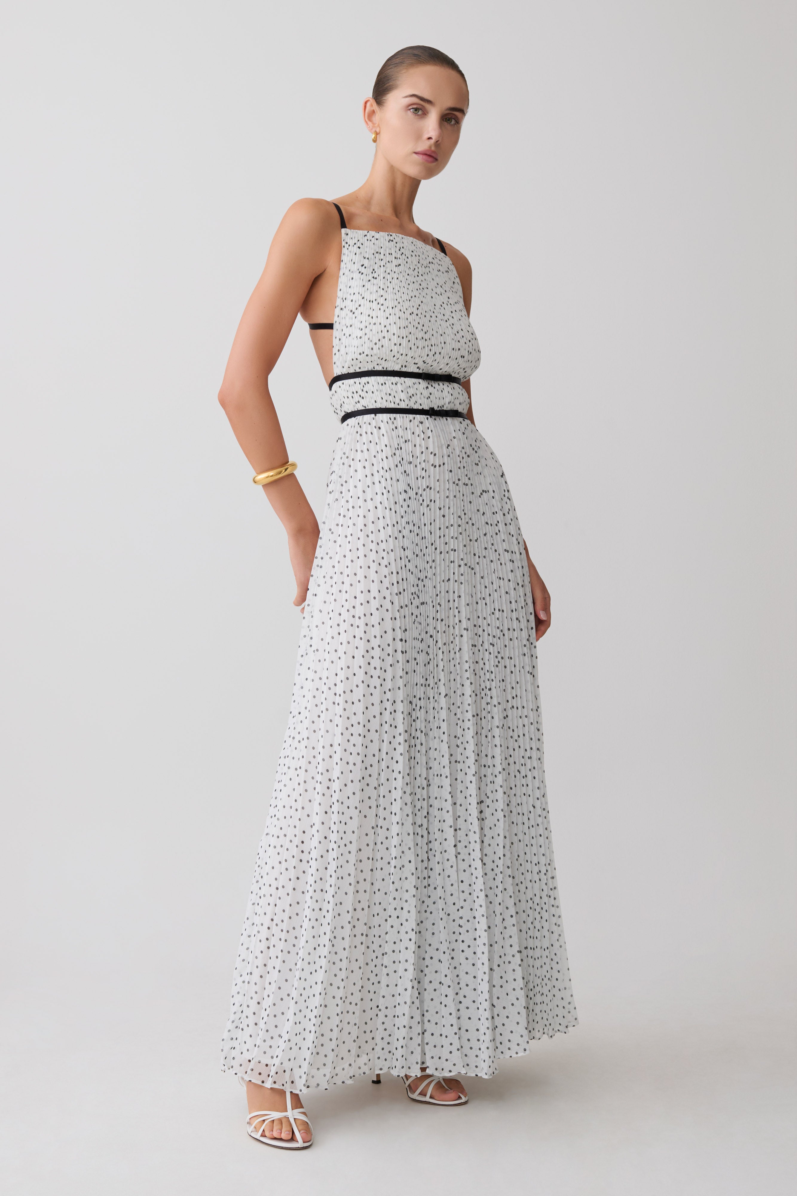 Clarisse Pleated Maxi Dress - Polka Dot