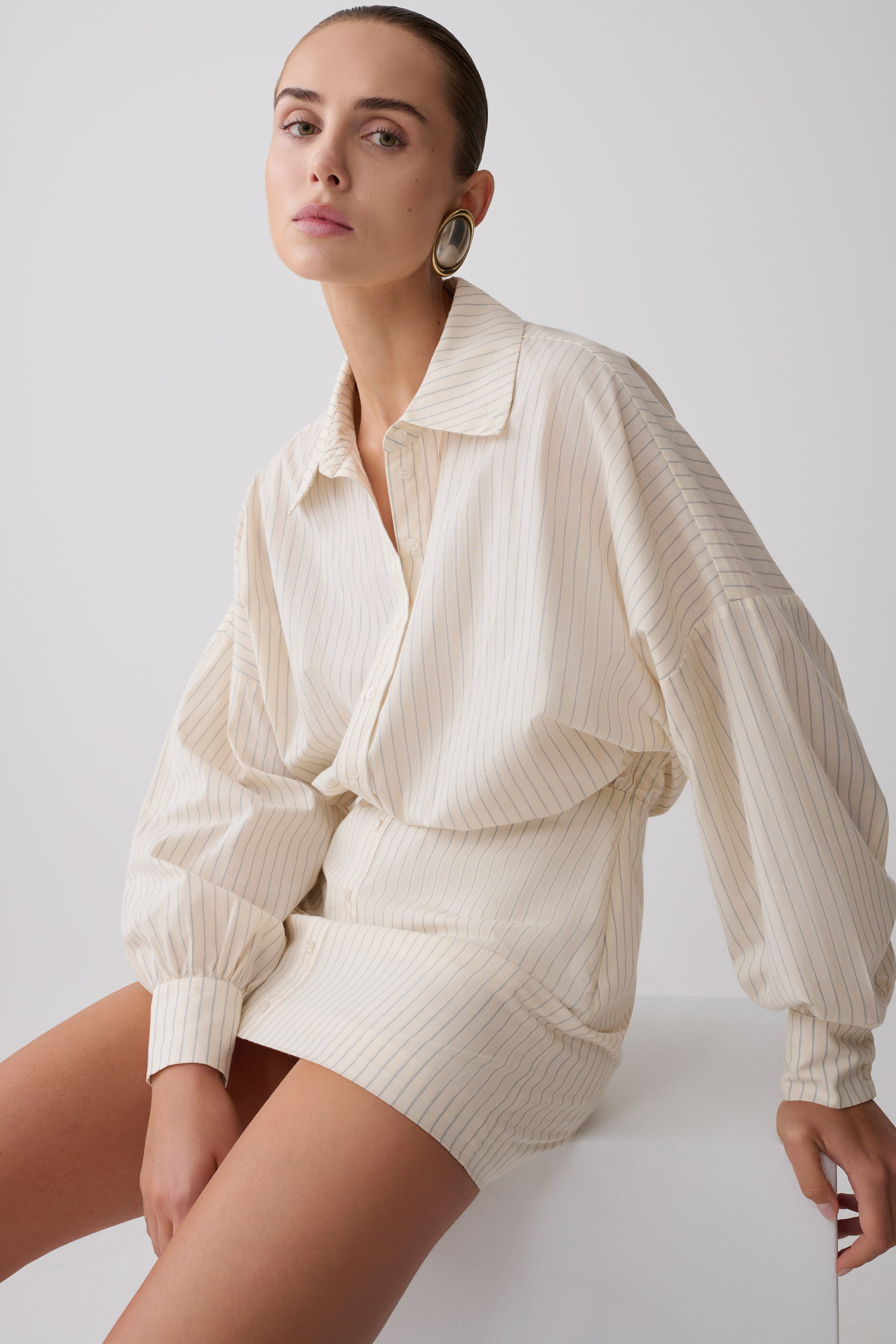 Ivy Oversize Shirt Mini Dress - Stripe