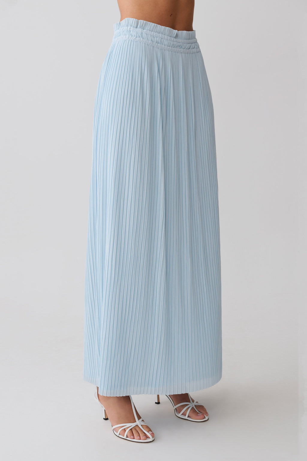 Amaris Gathered Plisse Maxi Skirt - Pale Blue