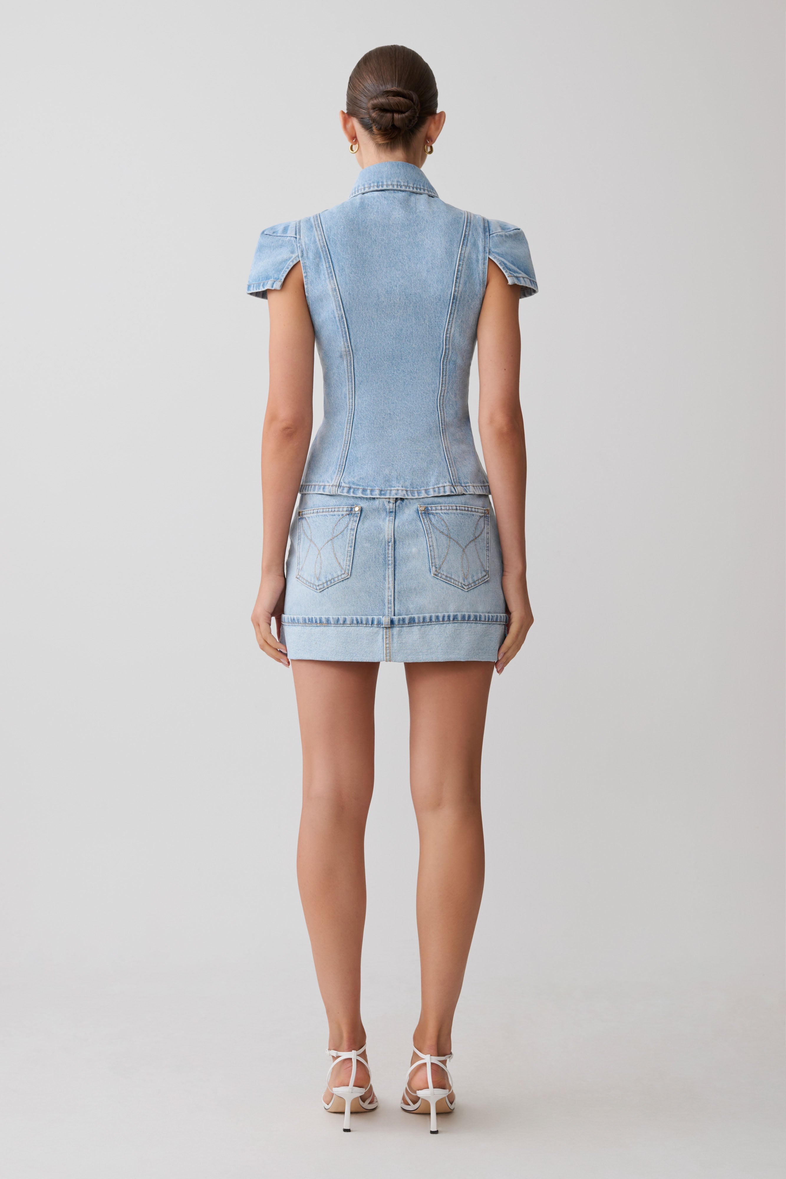 Lakoda Cuffed Denim Mini Skirt - Washed Light Blue