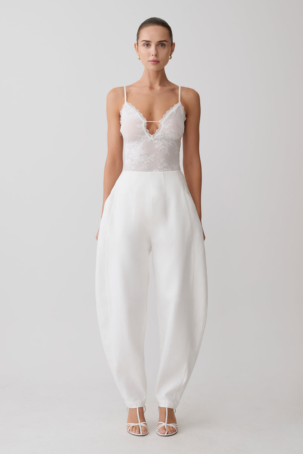 Jasper Sheer Plunge Lace Bodysuit - Ivory