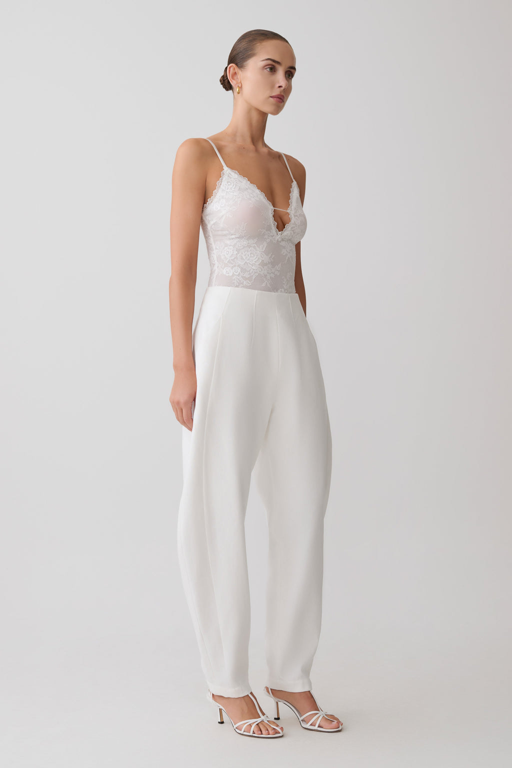 Jasper Sheer Plunge Lace Bodysuit - Ivory
