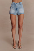 Erin Mid Rise Denim Shorts - Washed Light Blue