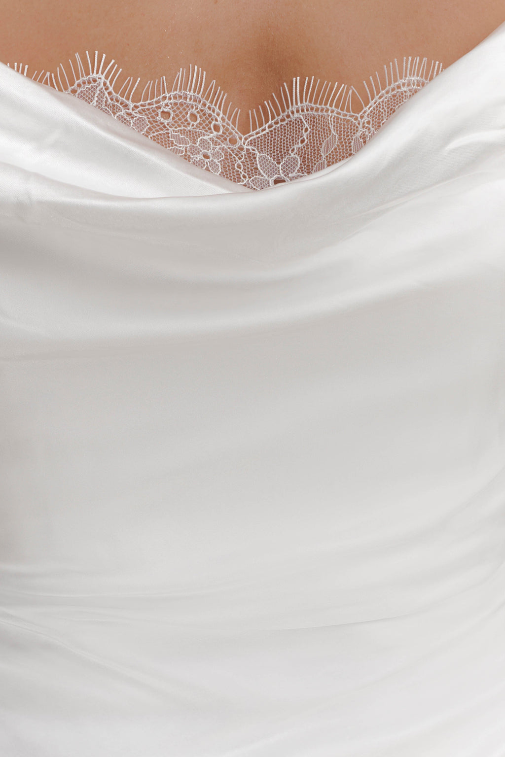Ashley Cowl Neck Lace And Satin Maxi Dress - Ivory