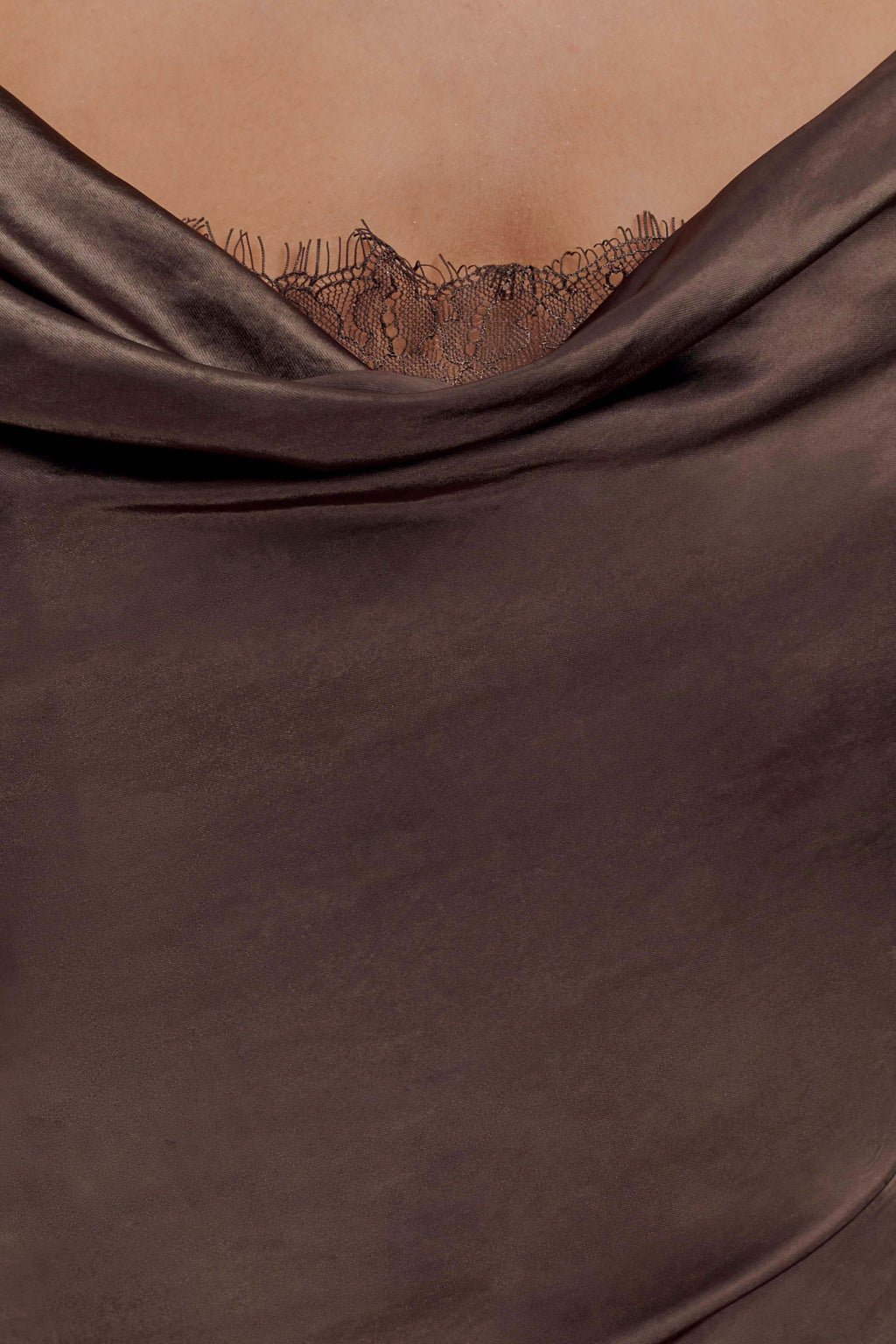 Eliza Long Sleeve Cowl Lace And Satin Maxi Dress - Mocha