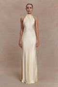 Esther Iridescent Satin Cowl Maxi Dress - Lemon Sorbet