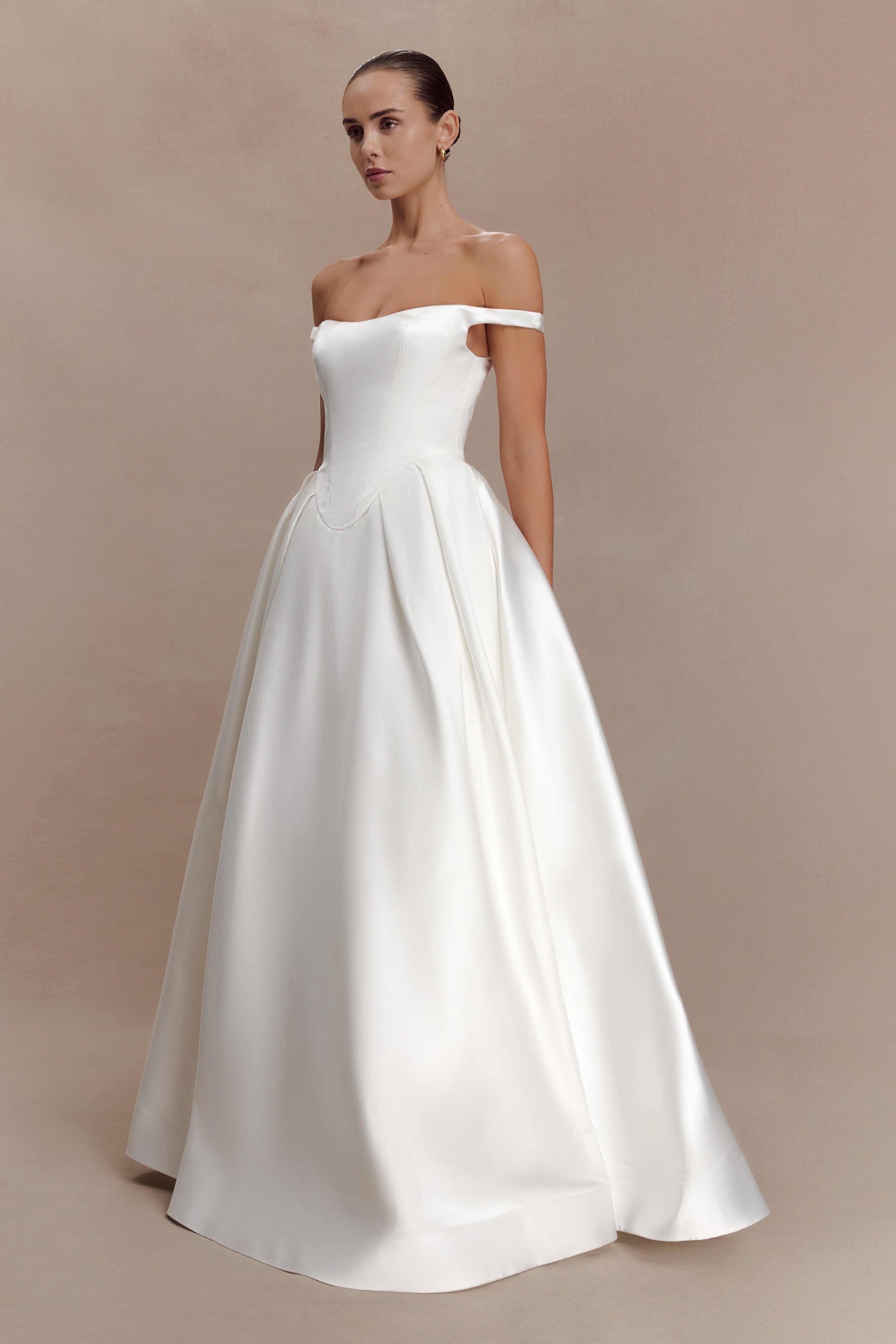 Willow Off Shoulder Satin Maxi Gown - White