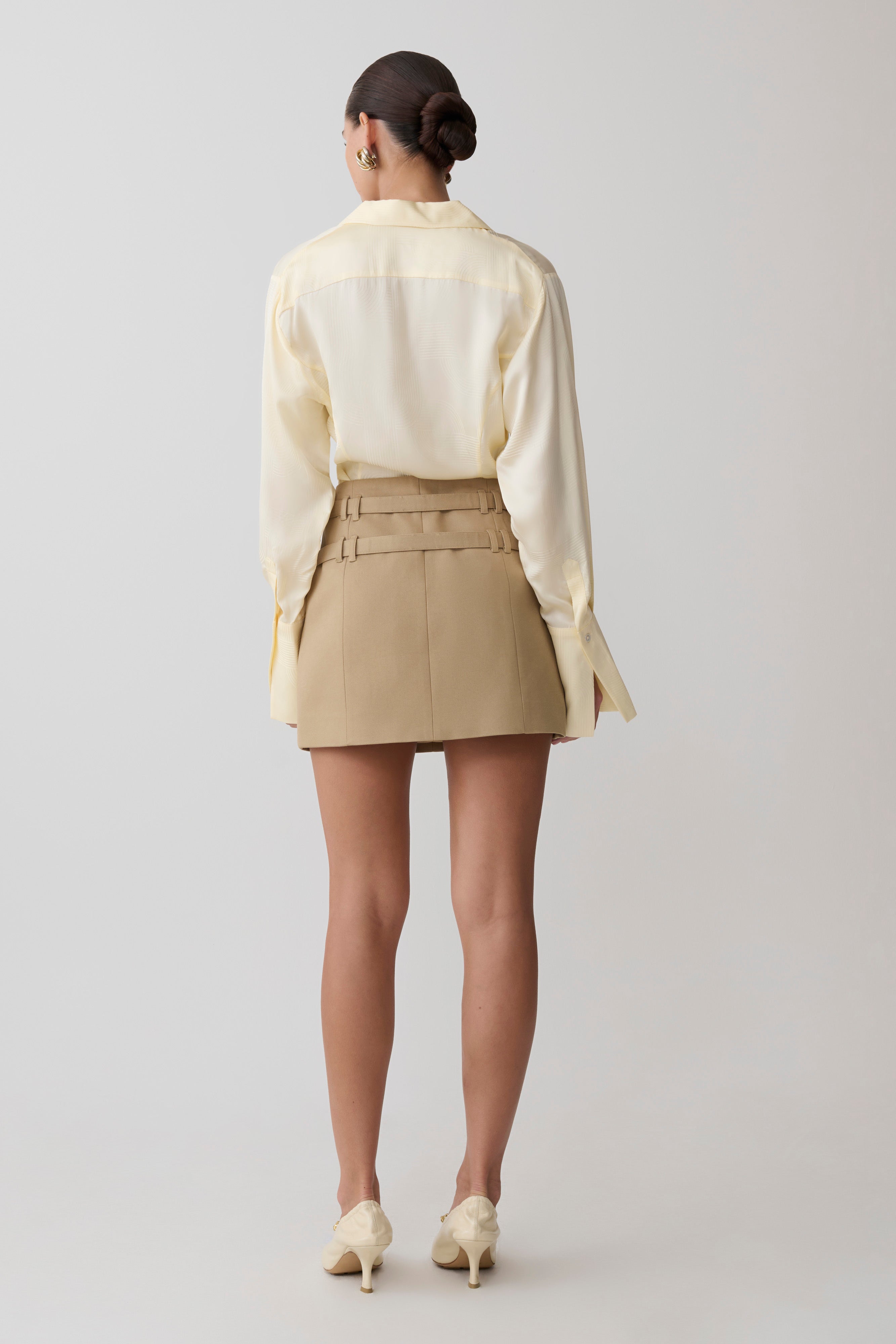 Gia Long Sleeve Satin Shirt - Buttermilk