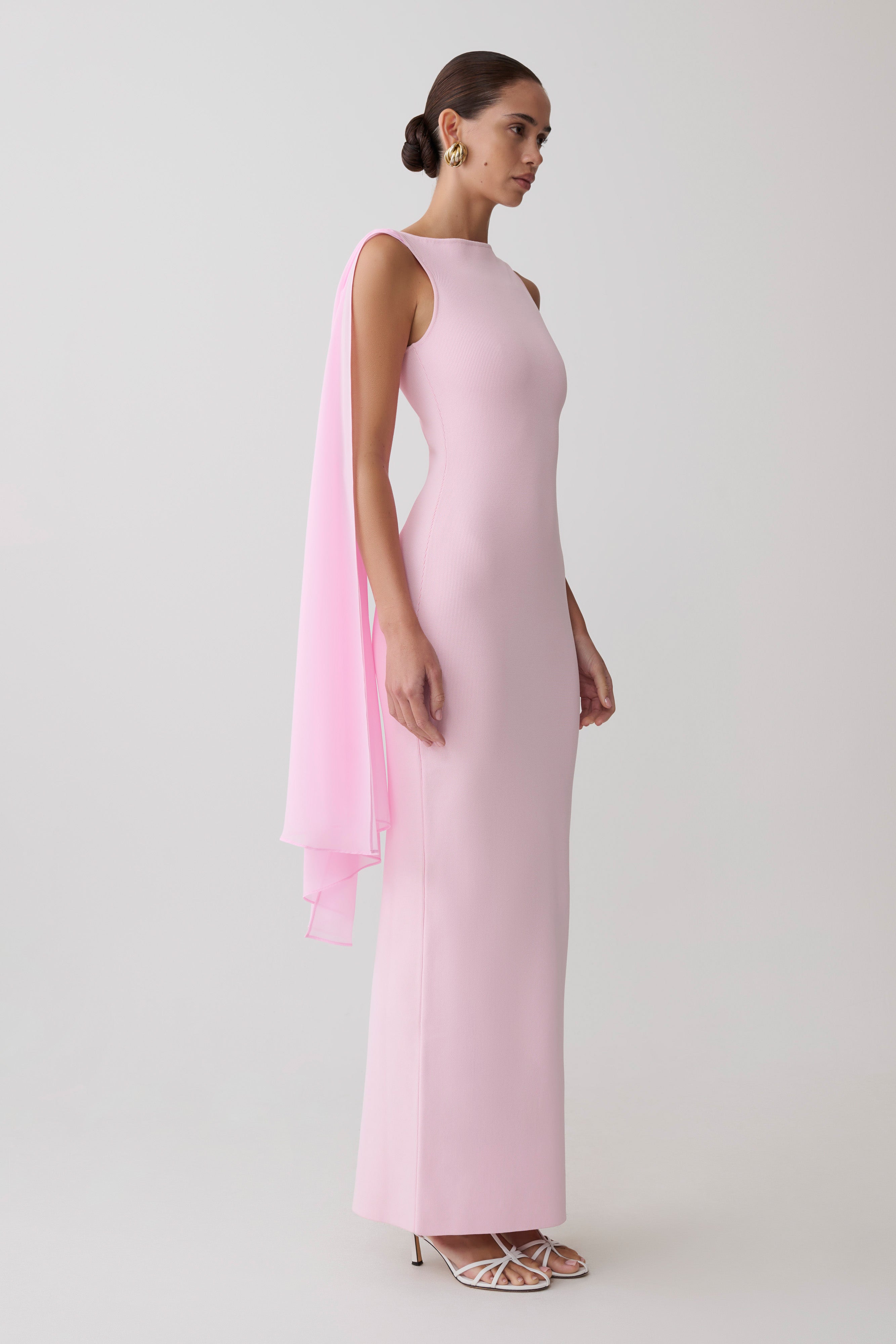Farid Bandage Maxi Dress With Chiffon - Baby Pink