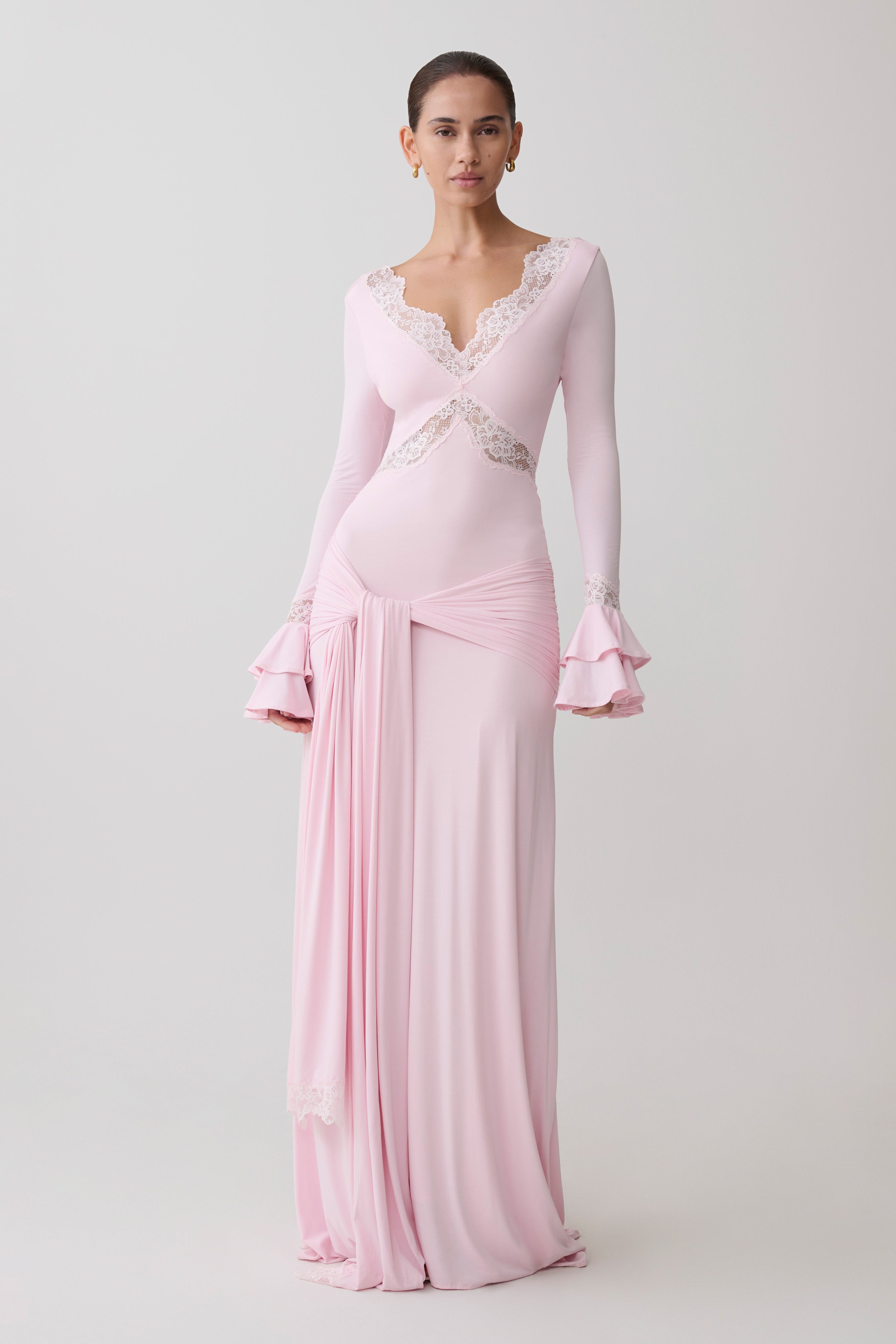 Electra Slinky Lace Maxi Dress - Ballet Pink