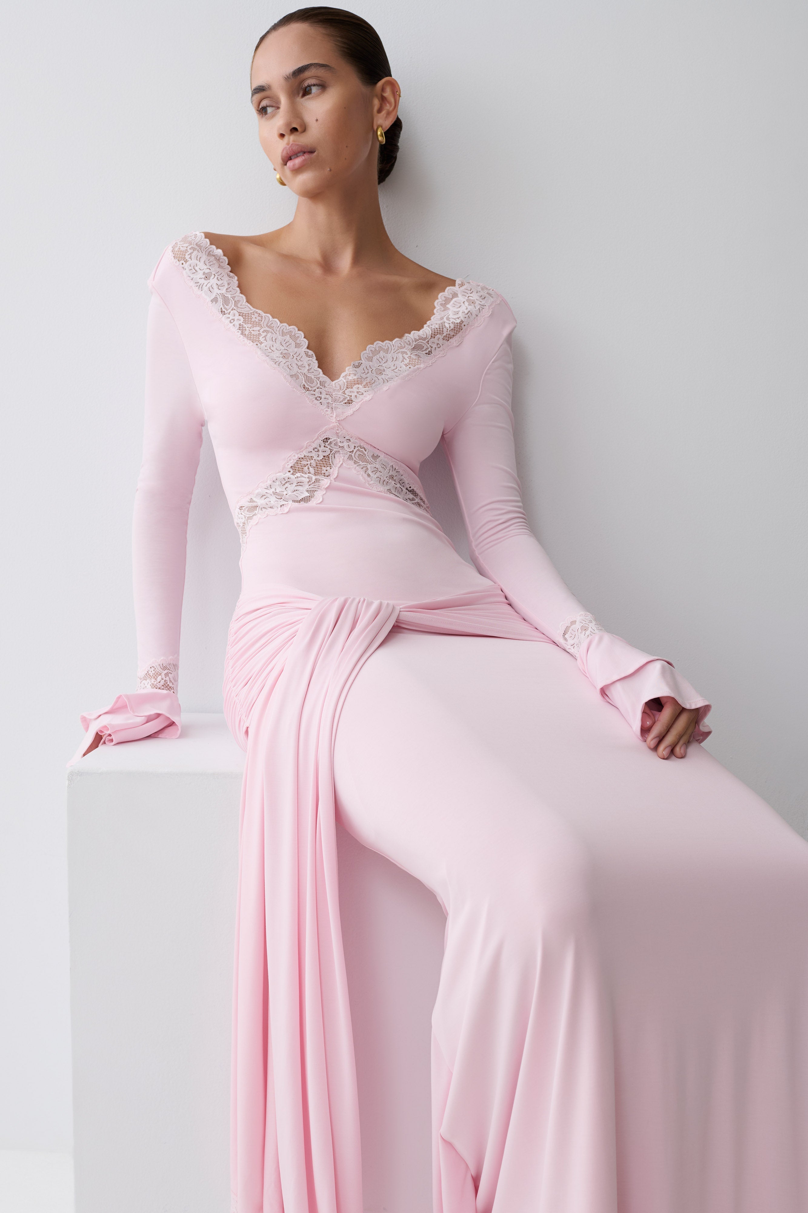 Electra Slinky Lace Maxi Dress - Ballet Pink