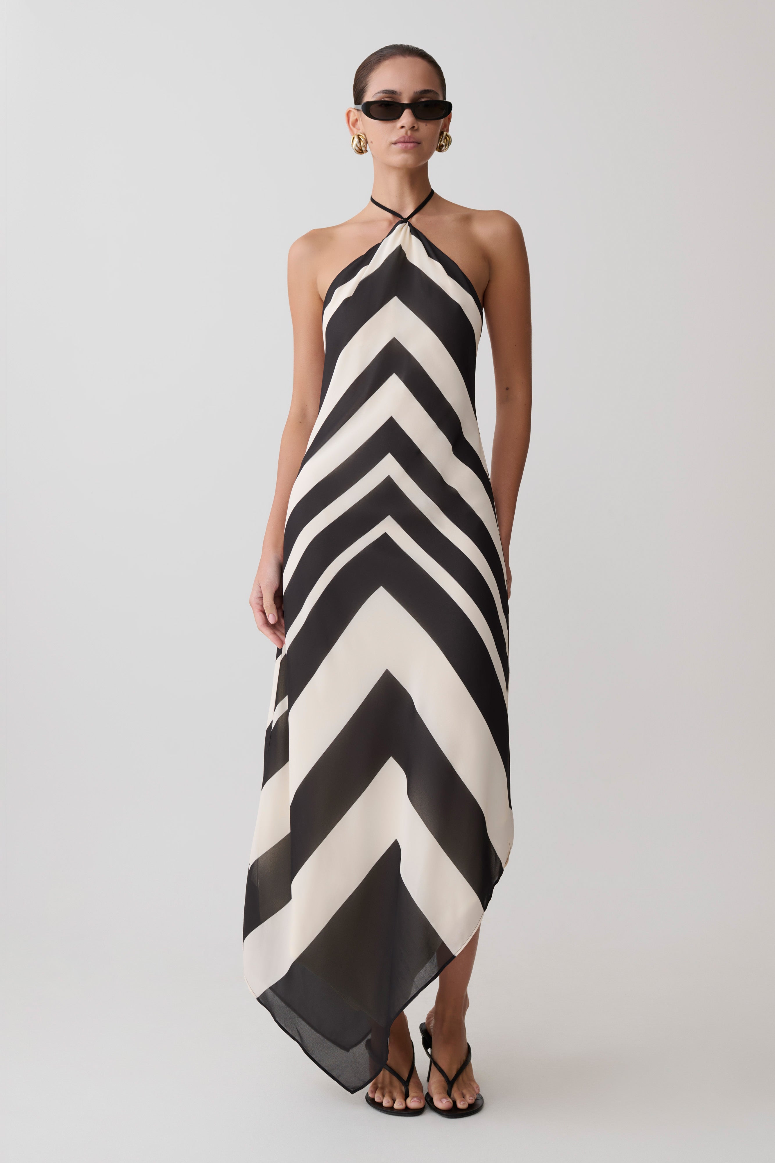 Hope Satin Halter Midi Dress - Black/White
