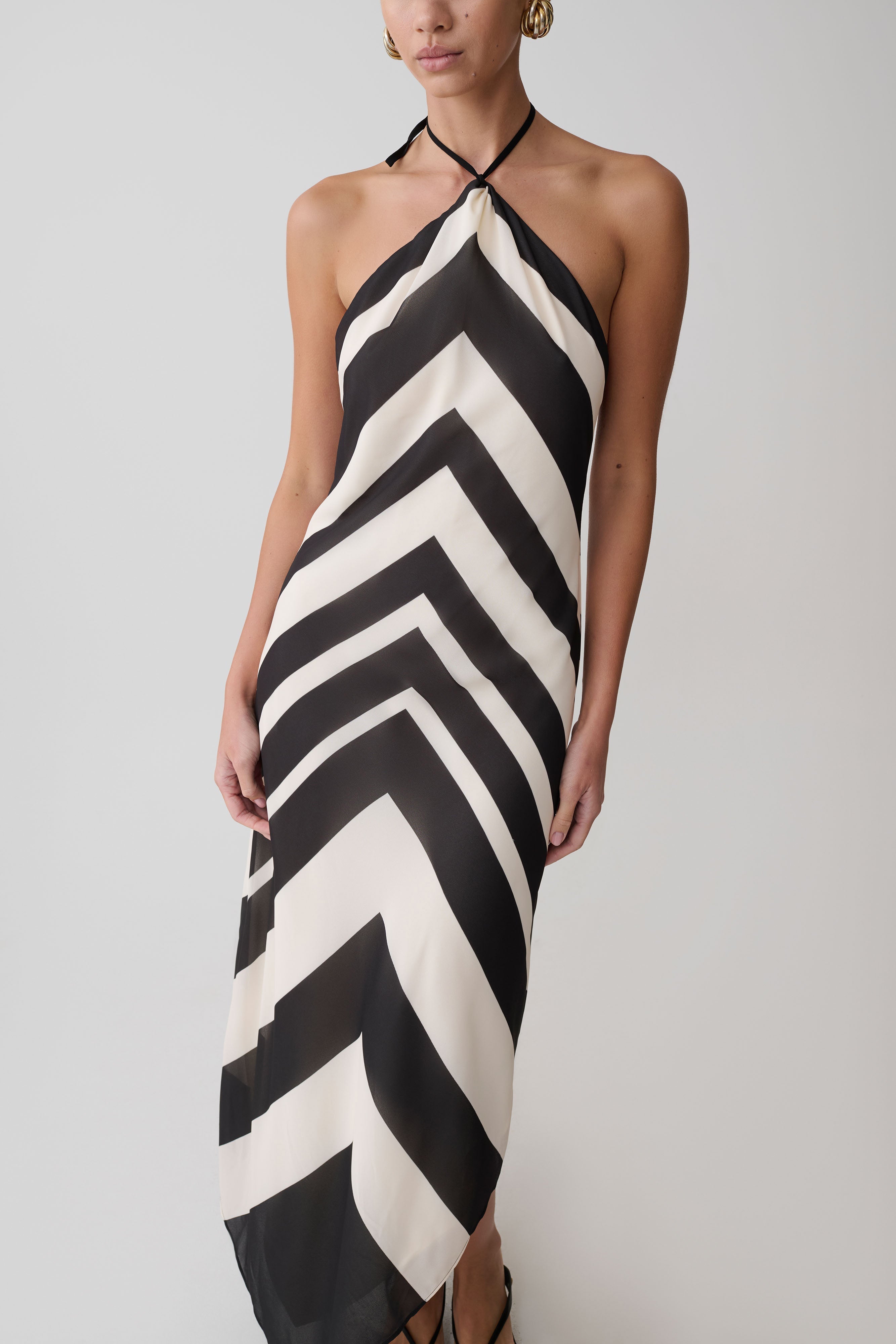Hope Satin Halter Midi Dress - Black/White