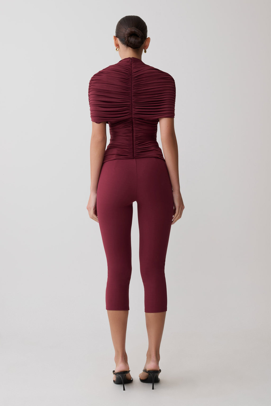 Linh Slinky High Neck Gathered Top - Mahogany