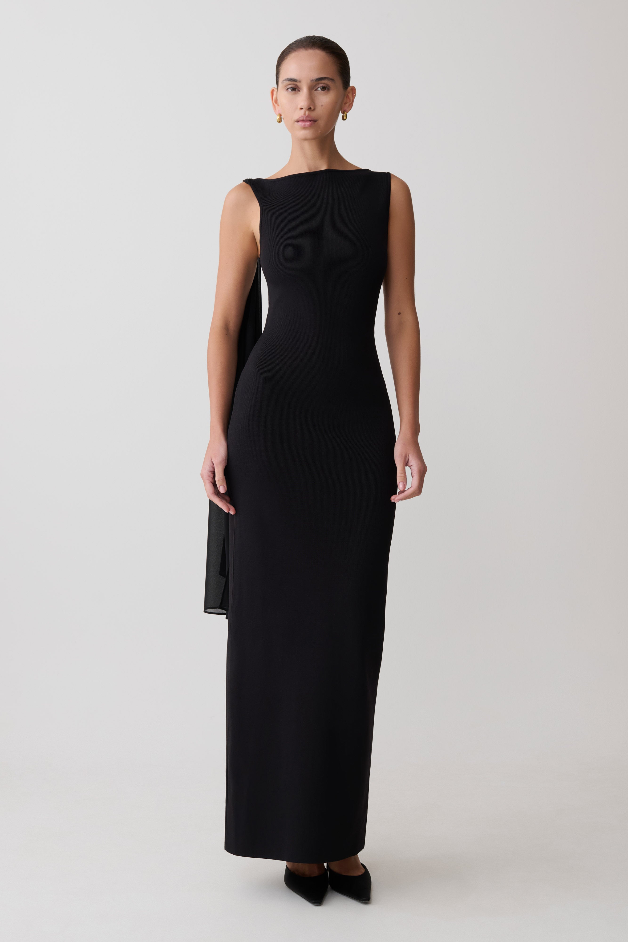 Farid Bandage Maxi Dress With Chiffon - Black