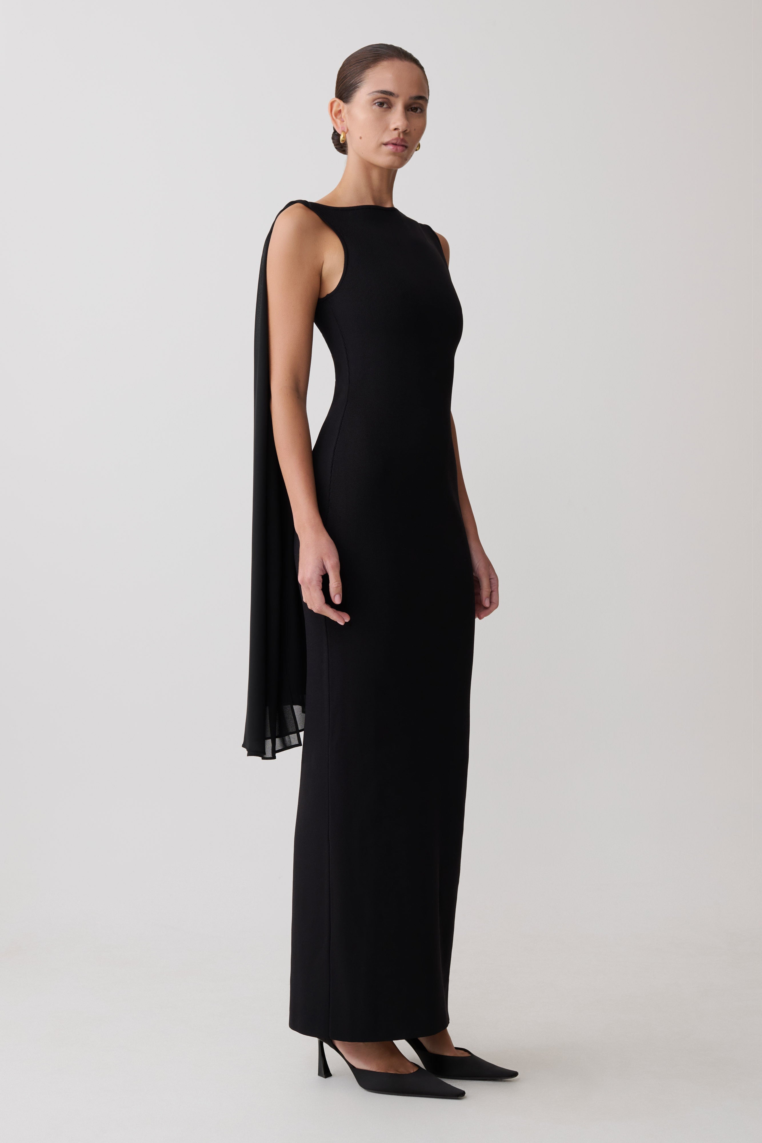 Farid Bandage Maxi Dress With Chiffon - Black