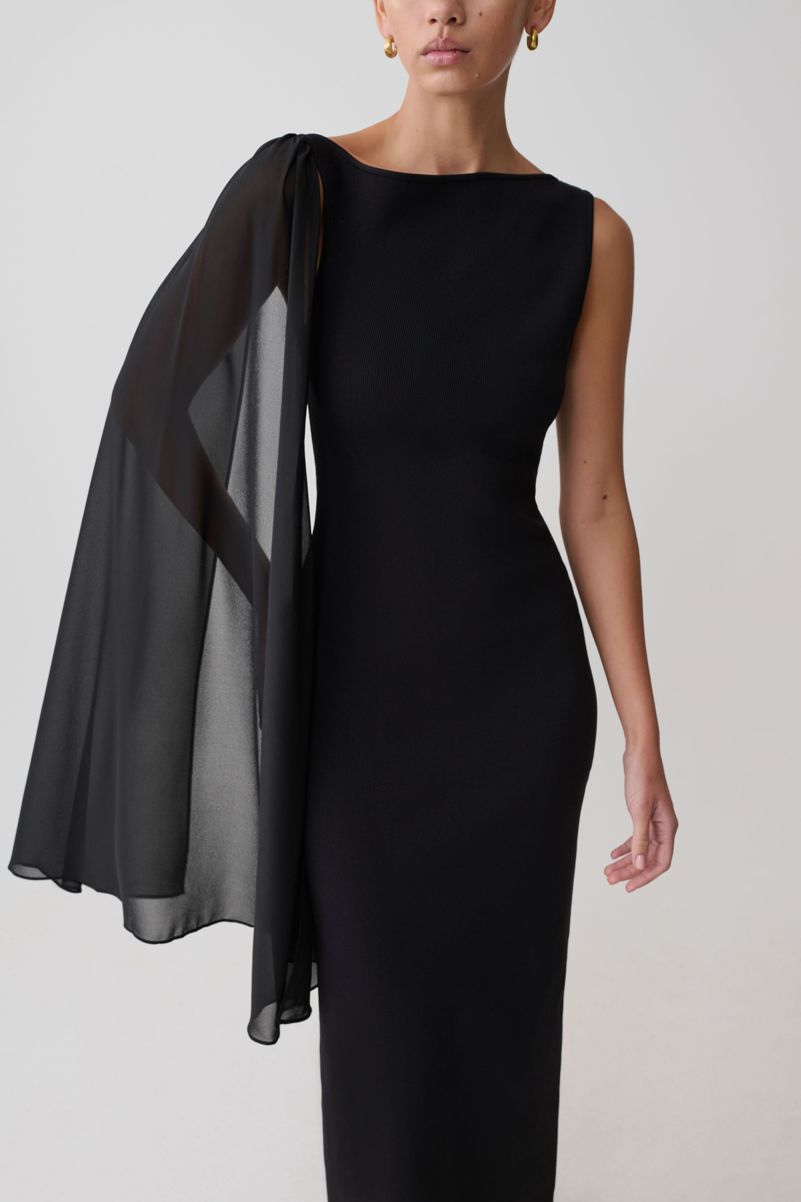 Farid Bandage Maxi Dress With Chiffon - Black