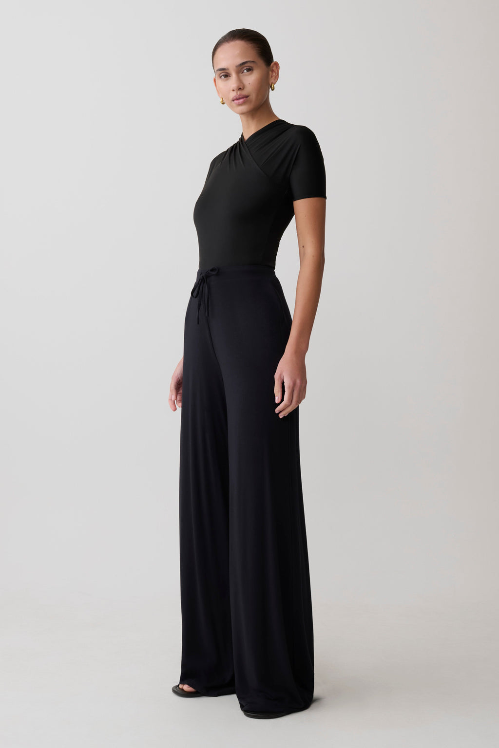Dewi Wide Leg Modal Pants - Black