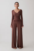 Dewi Wide Leg Modal Pants - Chocolate