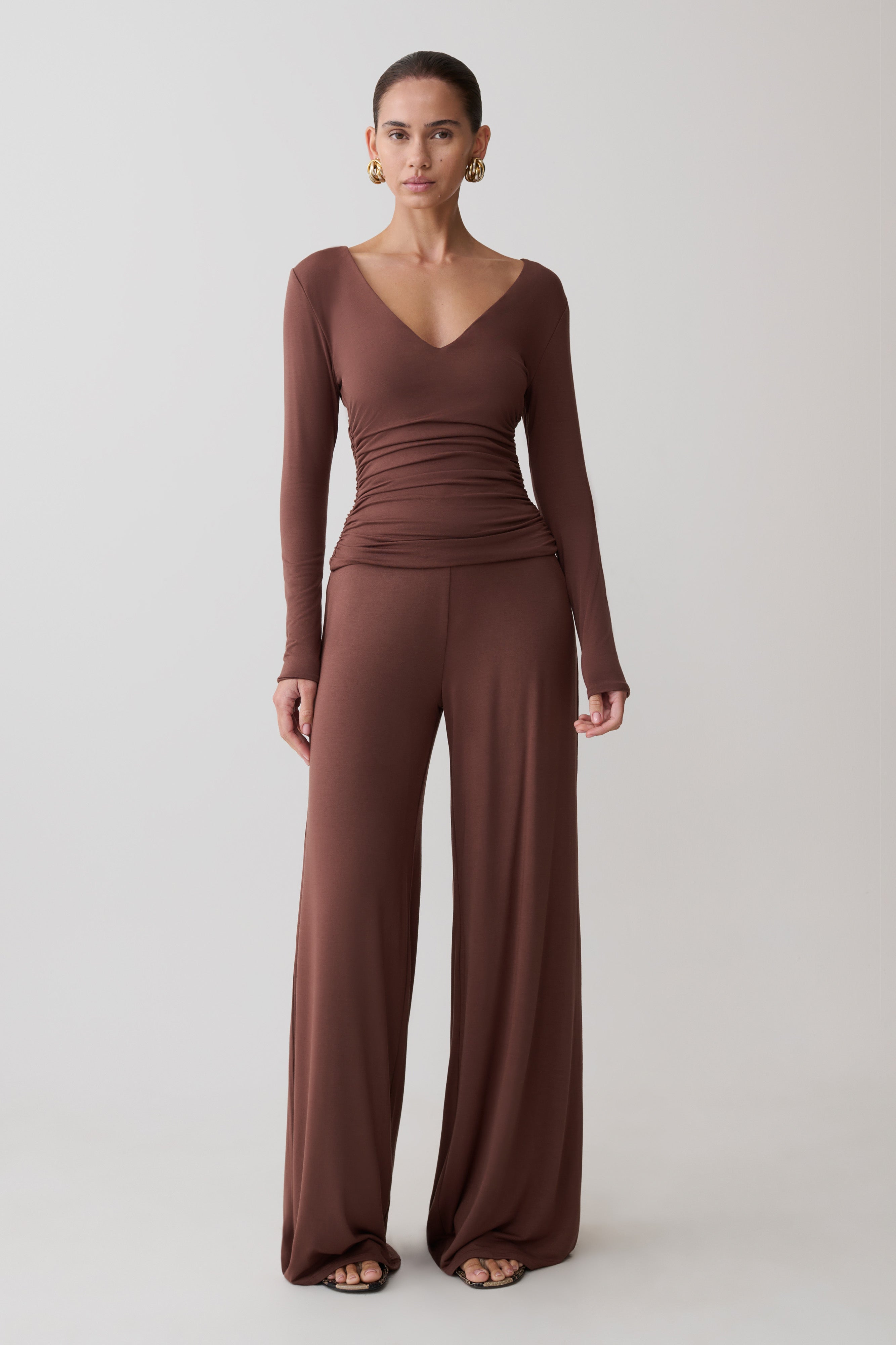 Dewi Wide Leg Modal Pants - Chocolate