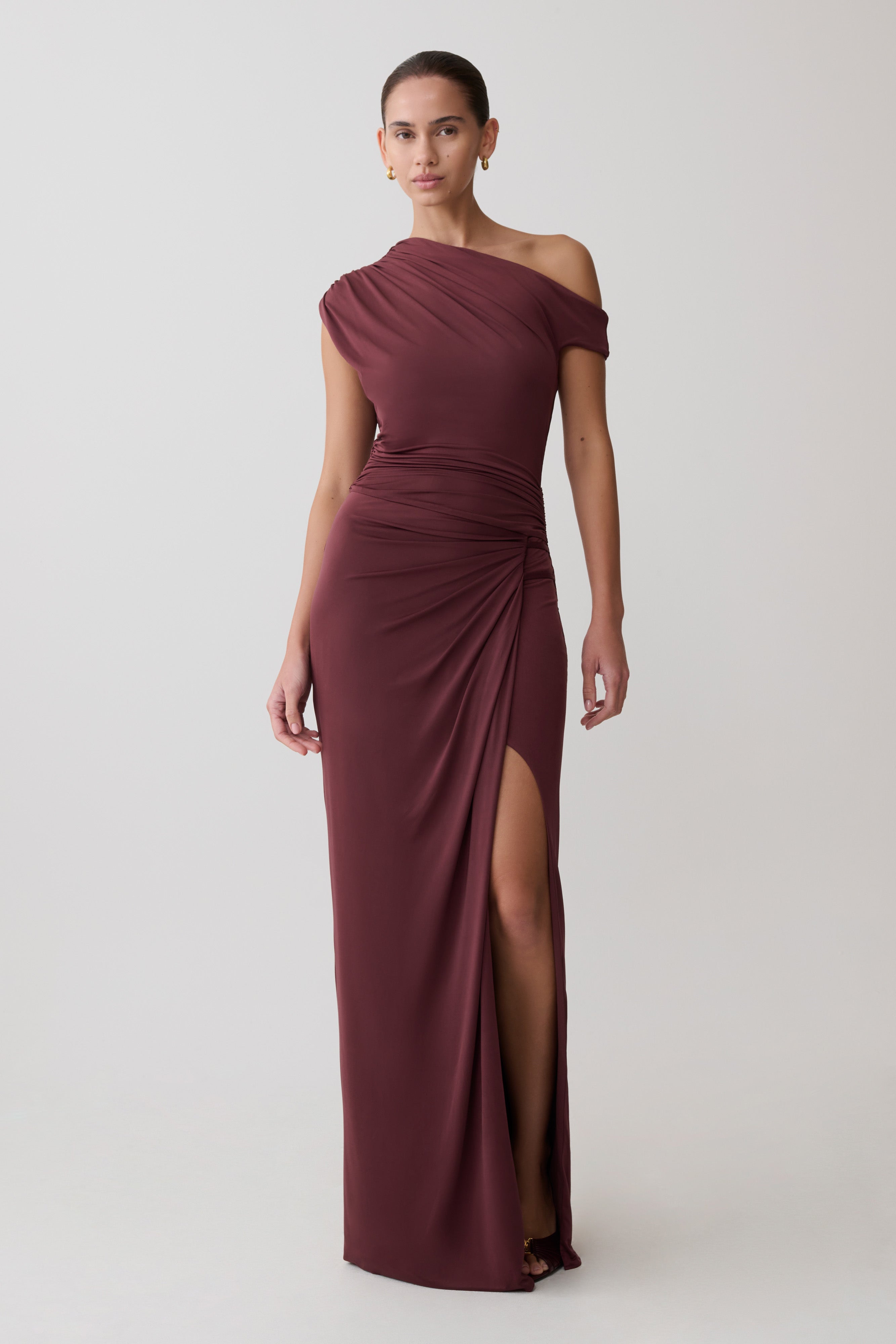Alyn Off Shoulder Draped Maxi Dress - Dark Plum