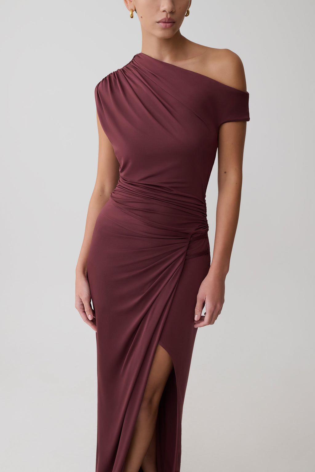 Alyn Off Shoulder Draped Maxi Dress - Dark Plum