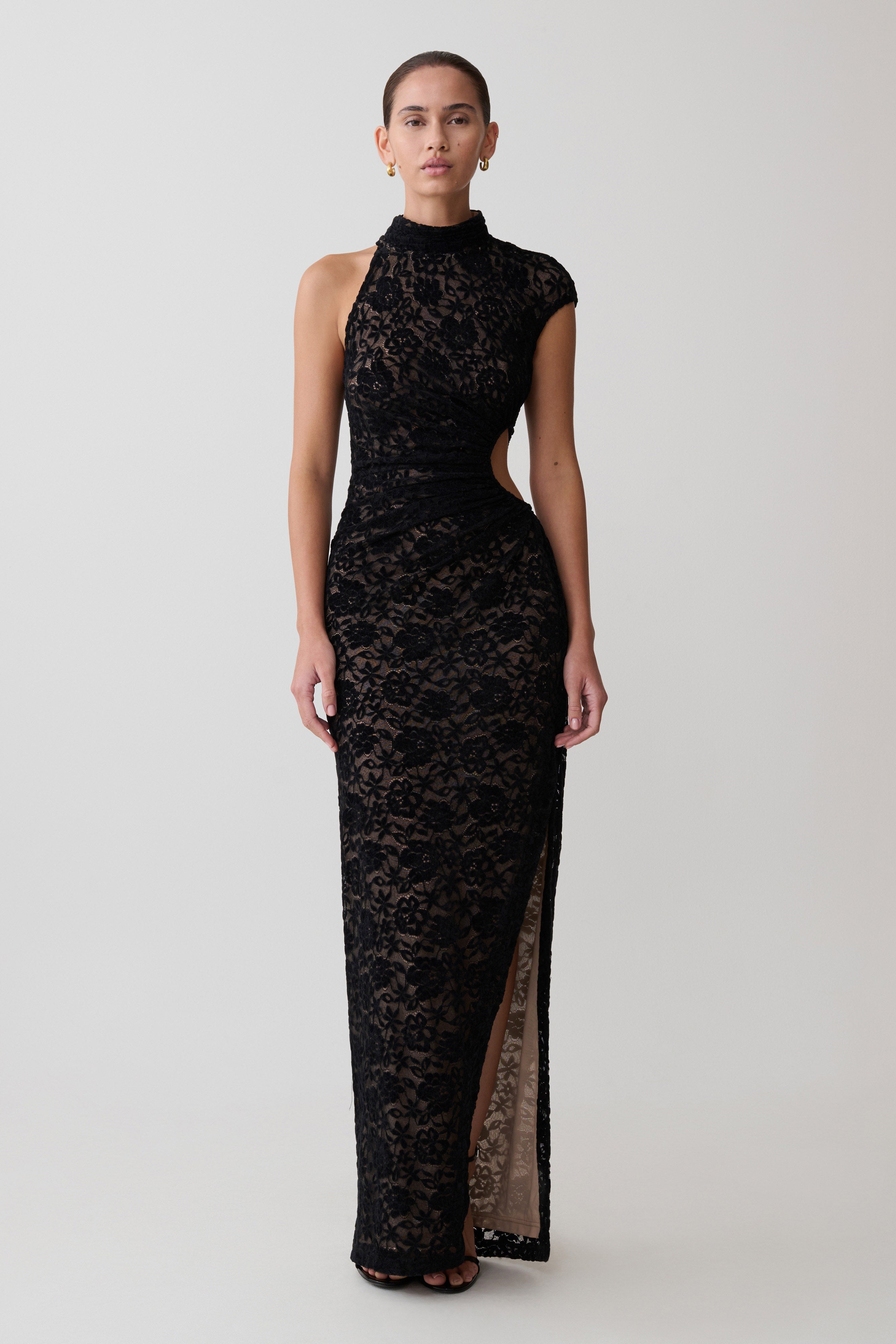 Trinh One Shoulder Maxi Dress - Black