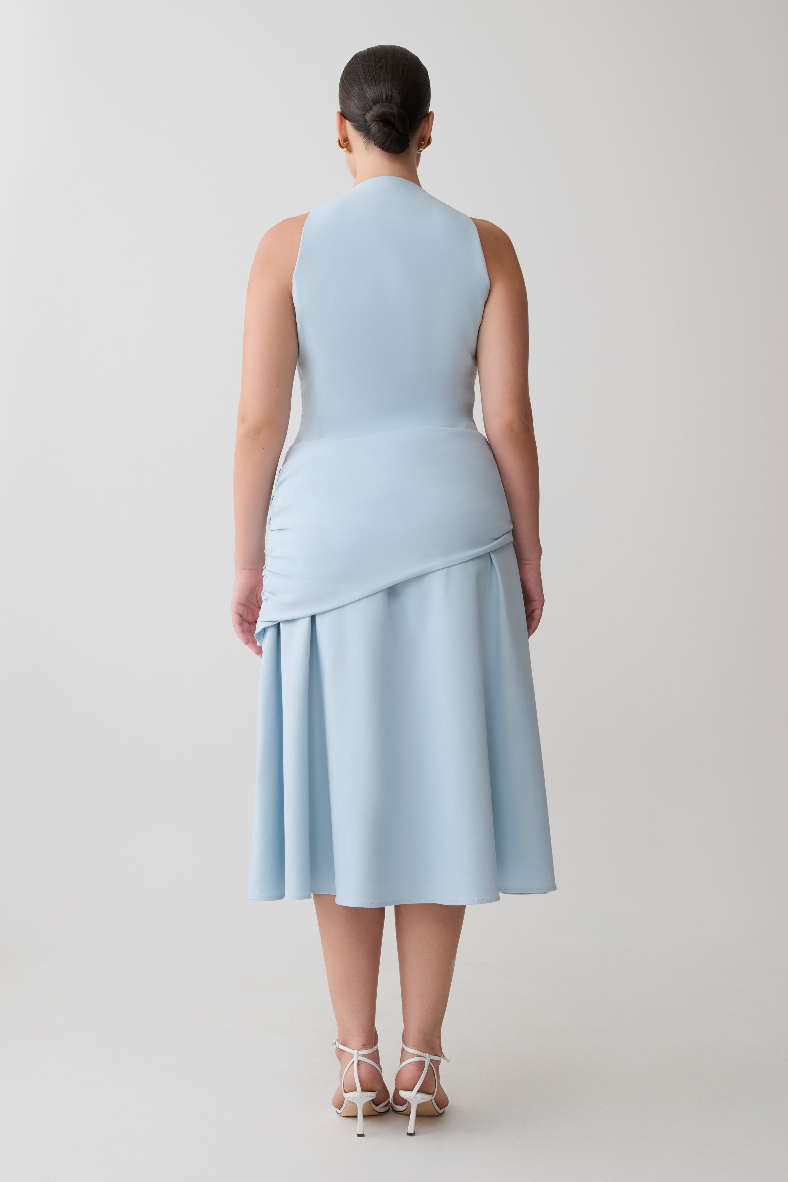 Emily Wrapped Waist Midi Dress - Sky Blue