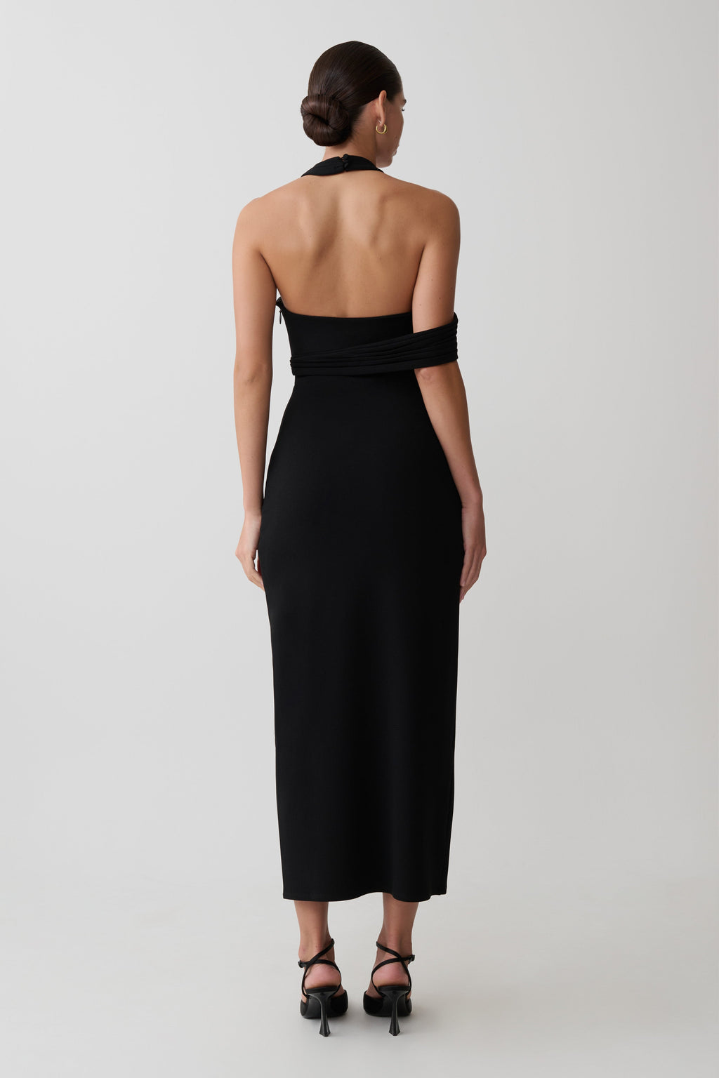 Sable Crossover Crepe Midi Dress - Black