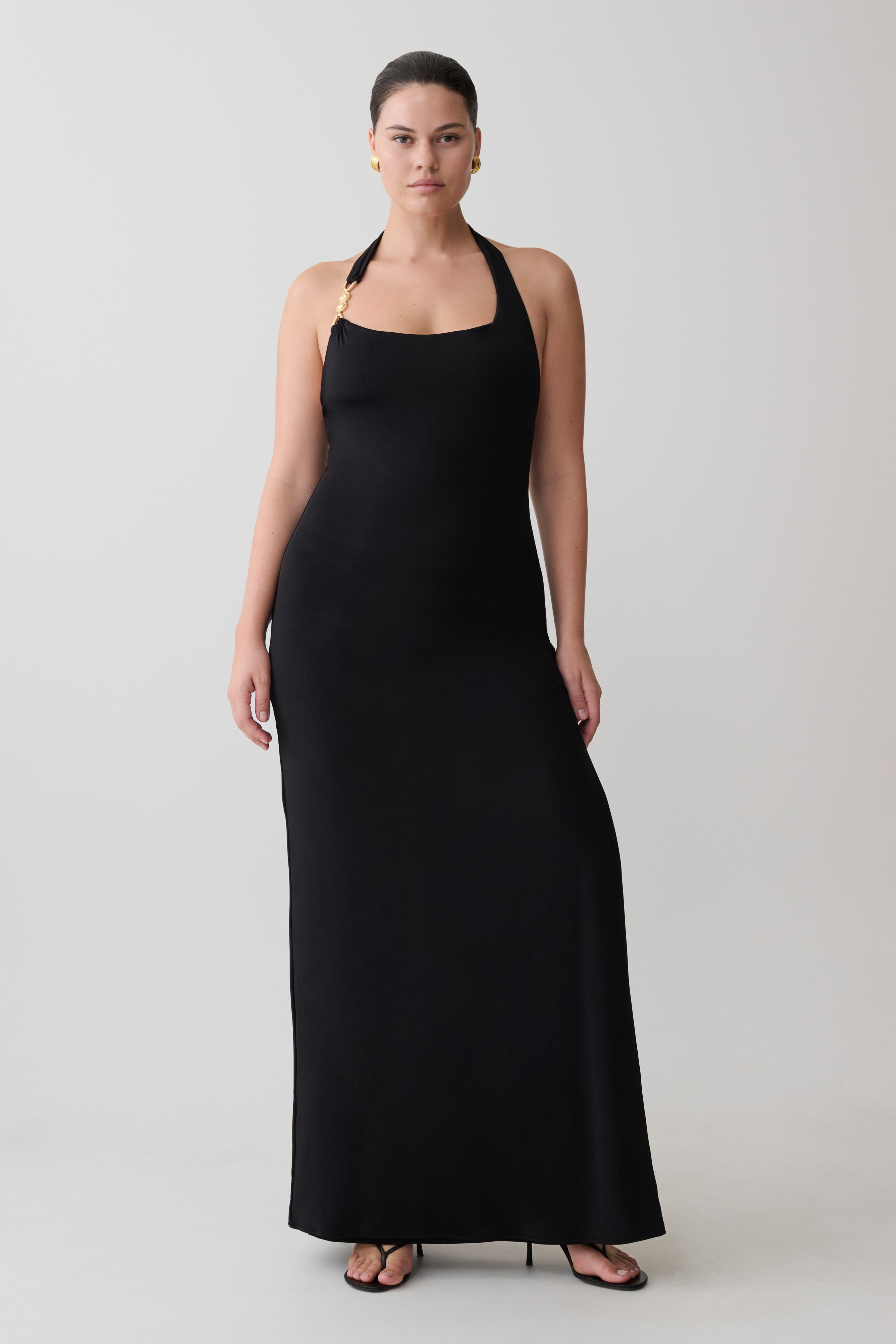 Khanh Slinky Halter Maxi Dress - Black