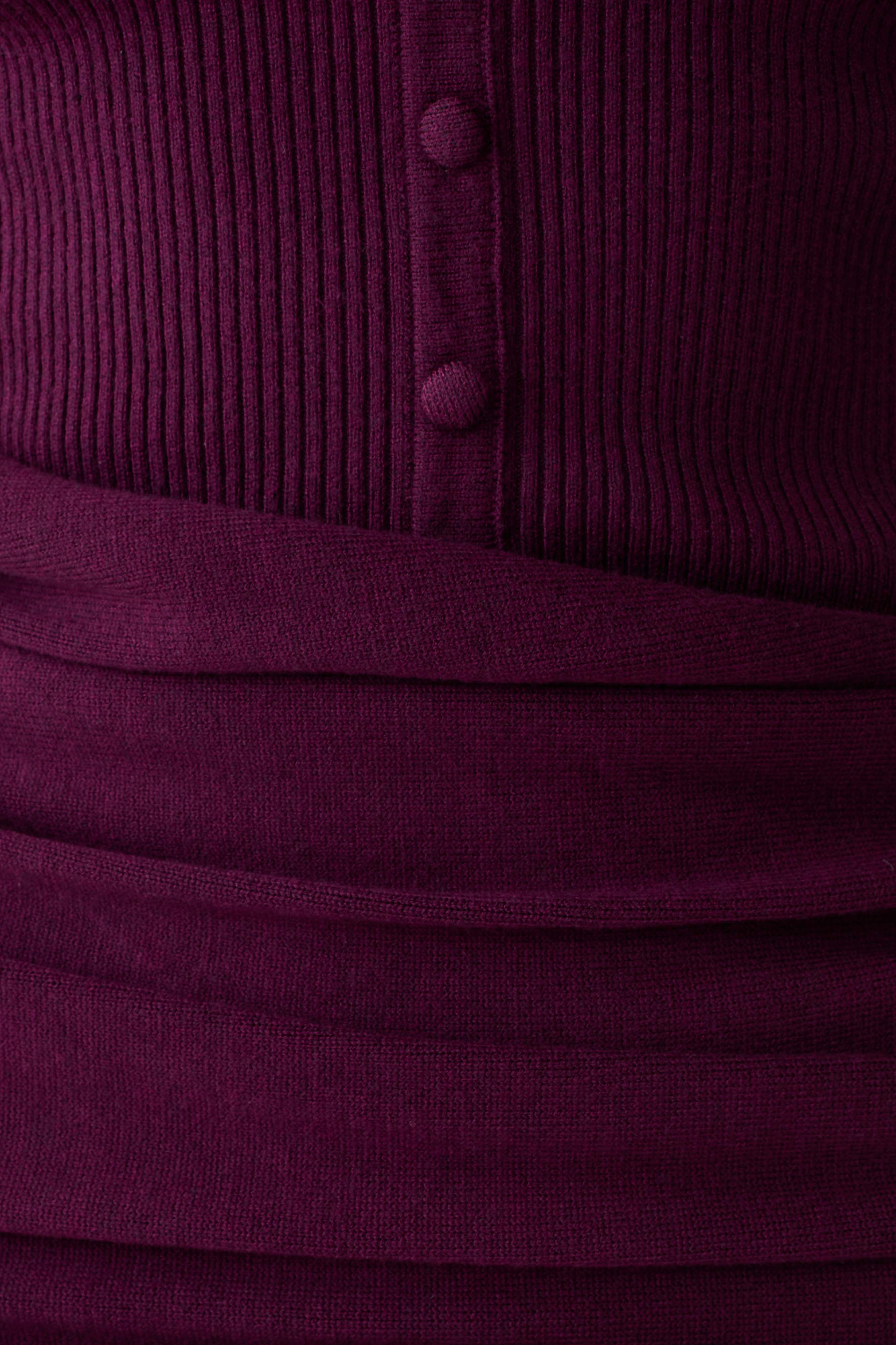 Agness Long Sleeve Button Up Knit Dress - Plum