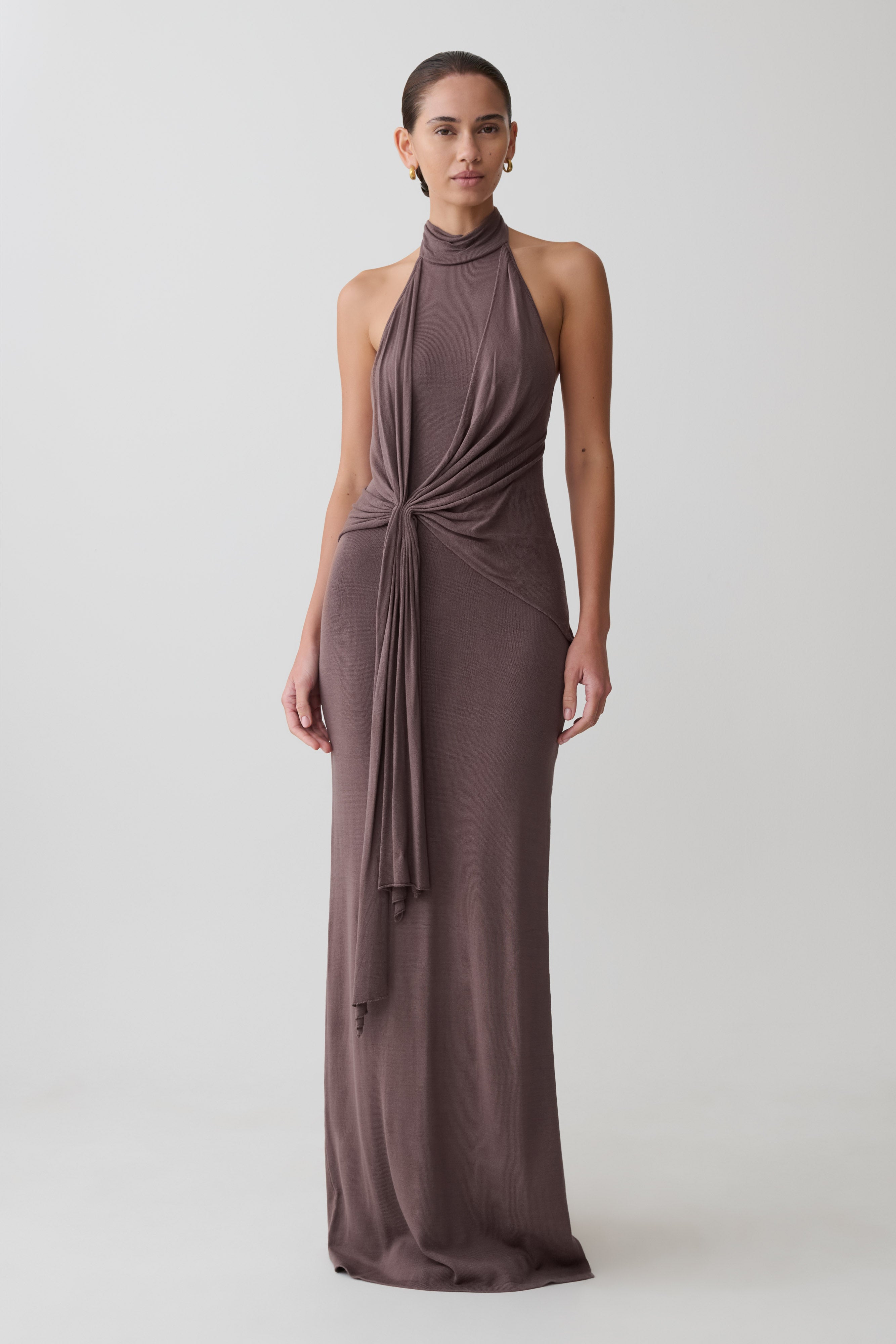 Cindylou Halter Knit Maxi Dress - Peppercorn