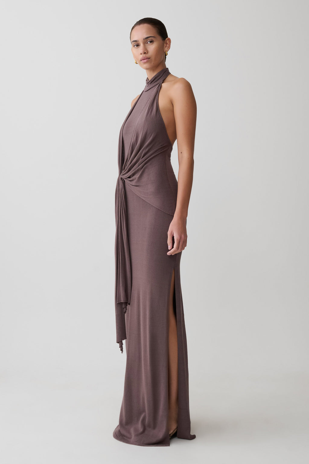 Cindylou Halter Knit Maxi Dress - Peppercorn