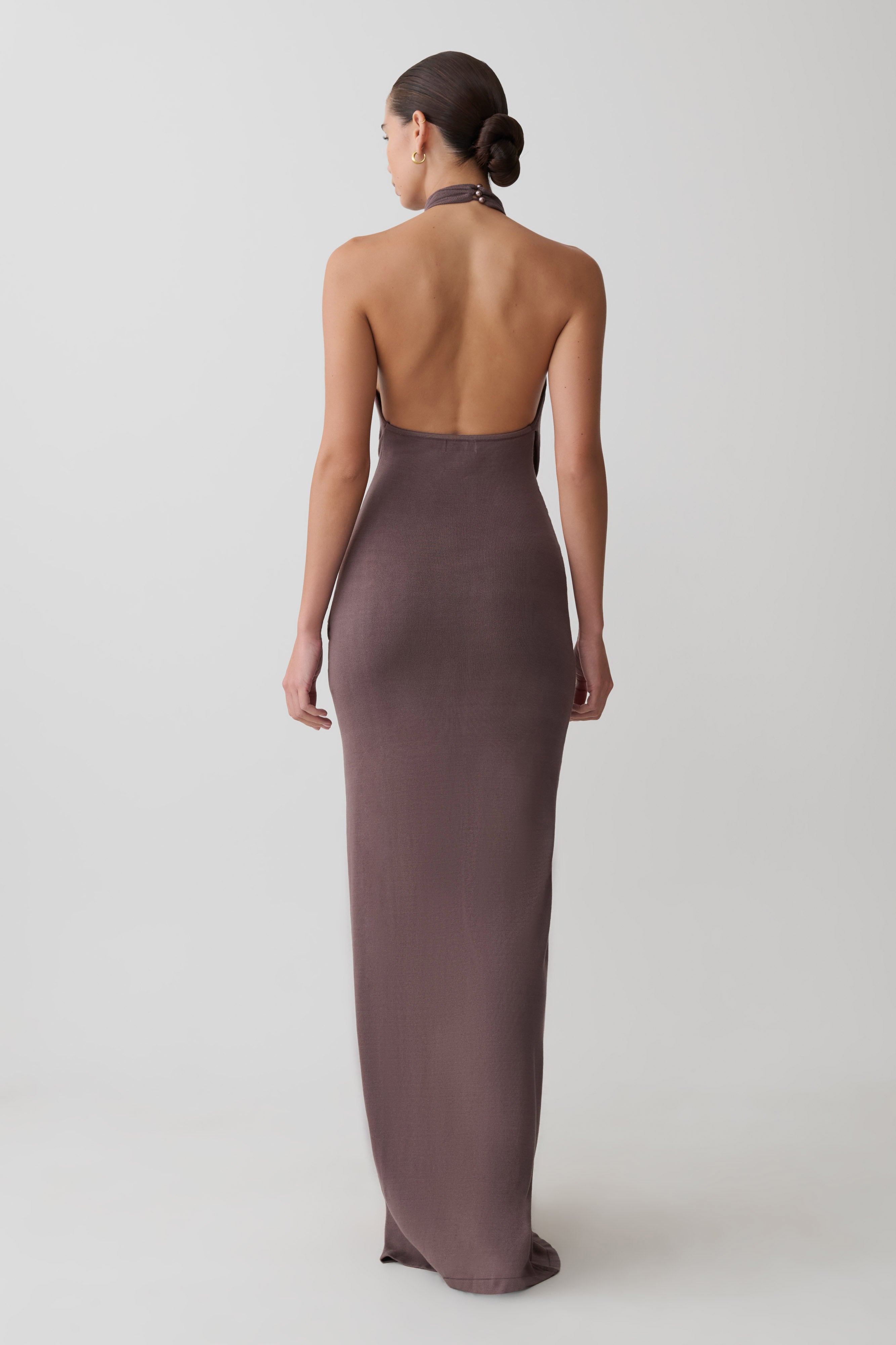 Cindylou Halter Knit Maxi Dress - Peppercorn