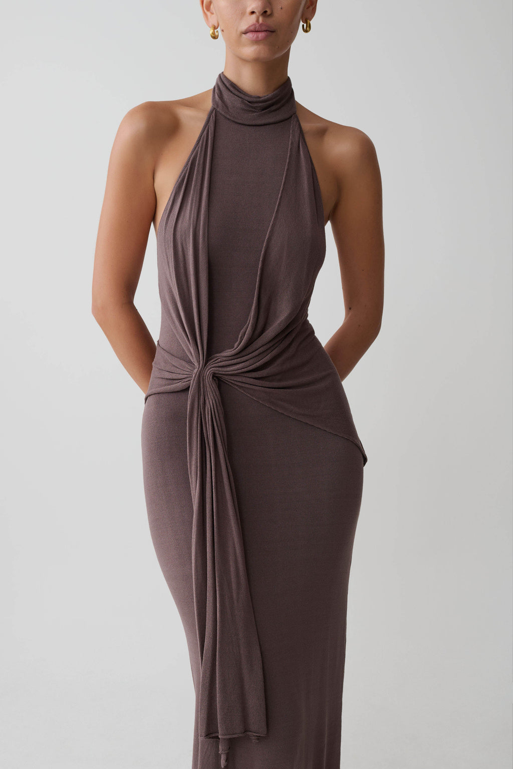 Cindylou Halter Knit Maxi Dress - Peppercorn