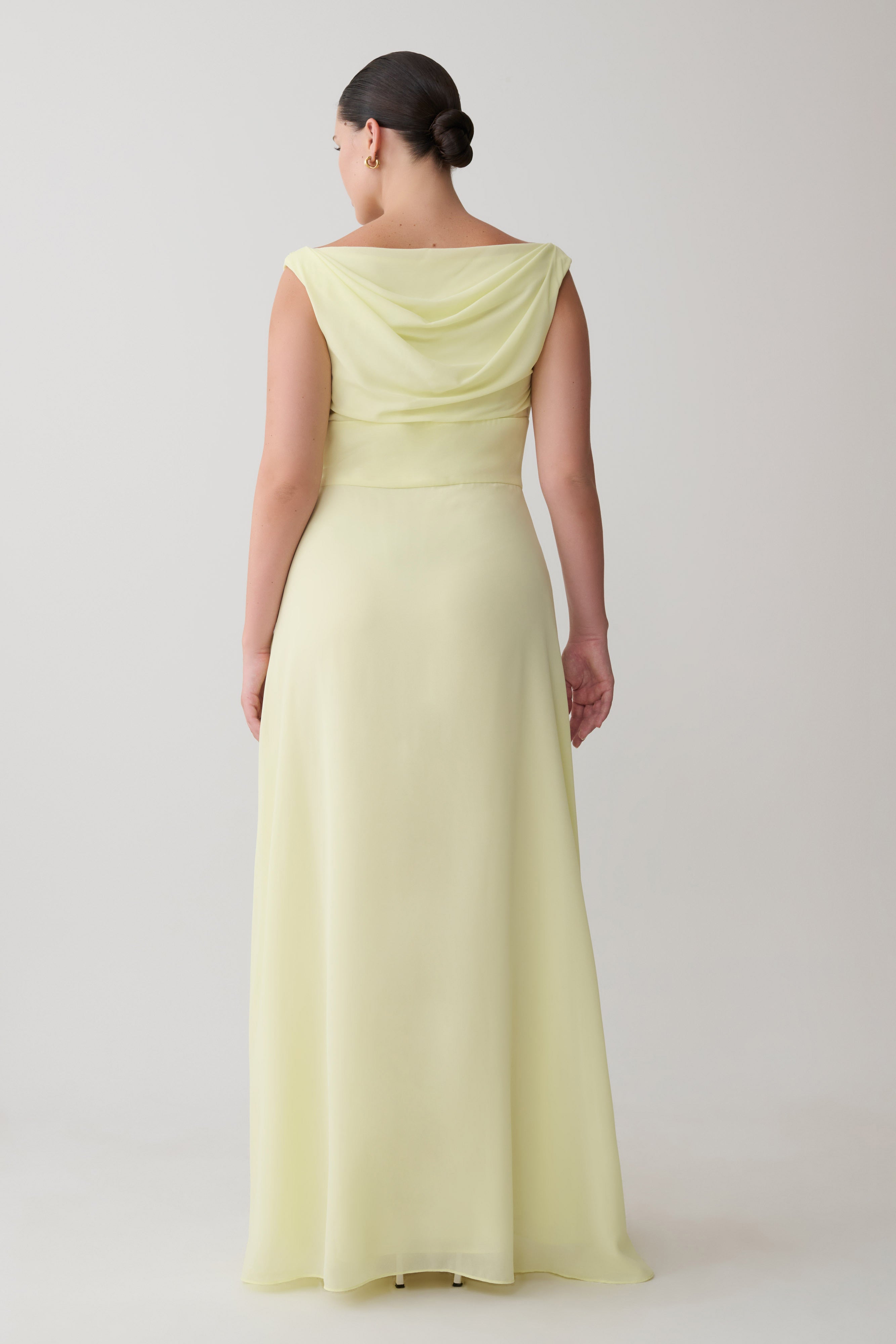 Mabel Off Shoulder Chiffon Maxi Dress - Lemon