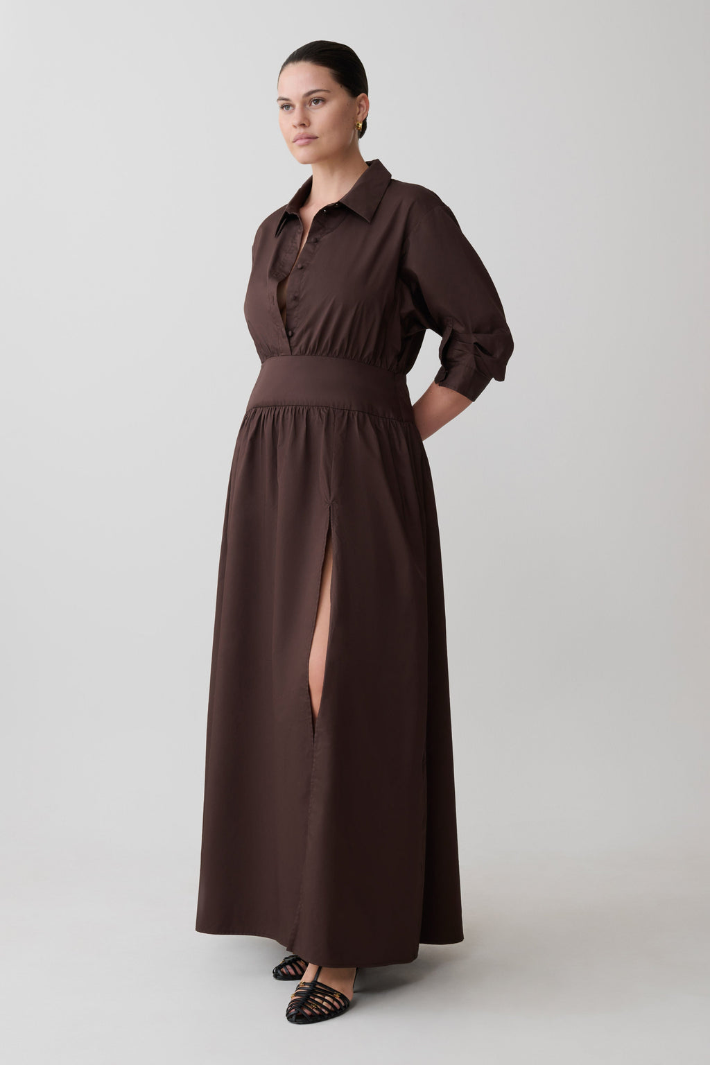 Isolde Long Sleeve Cotton Maxi Dress - Dark Chocolate
