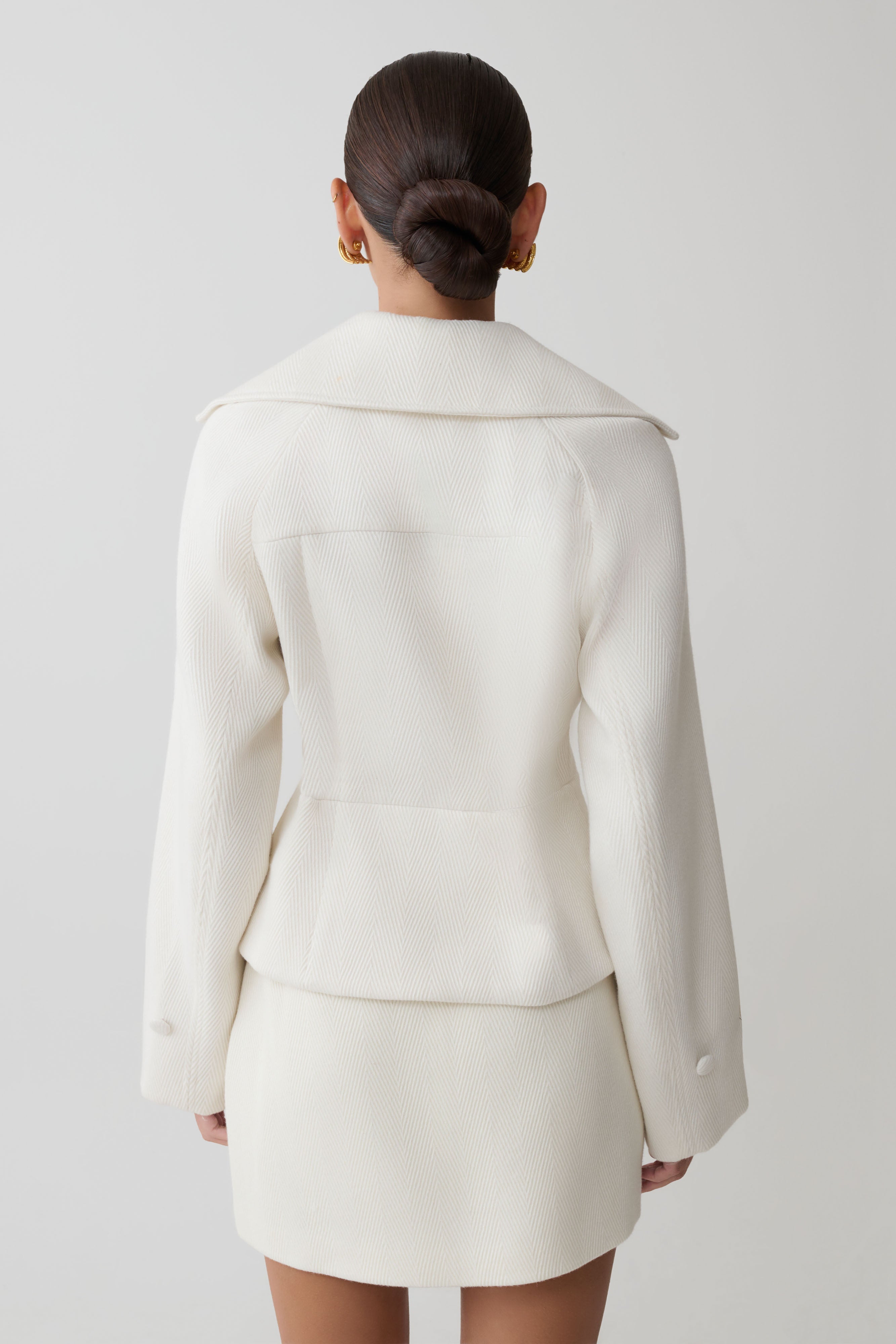 Elara Cropped Collared Jacket - Ivory