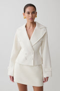 Elara Cropped Collared Jacket - Ivory