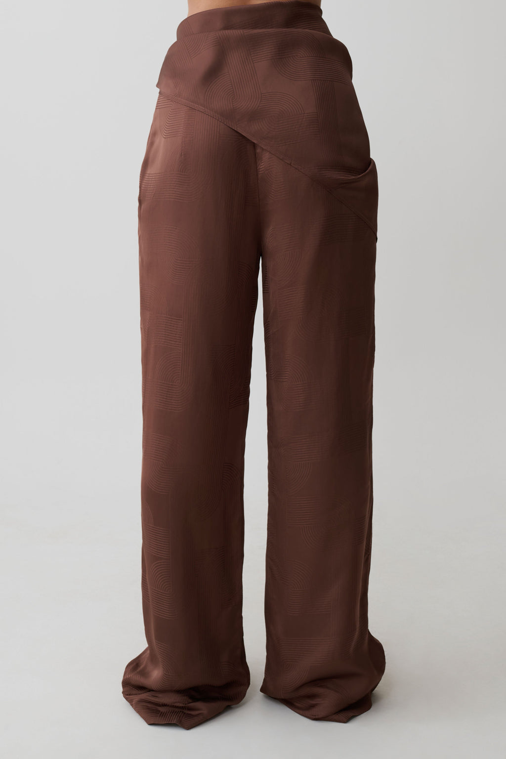 Gia Wrapped Tie Satin Pants - Chocolate