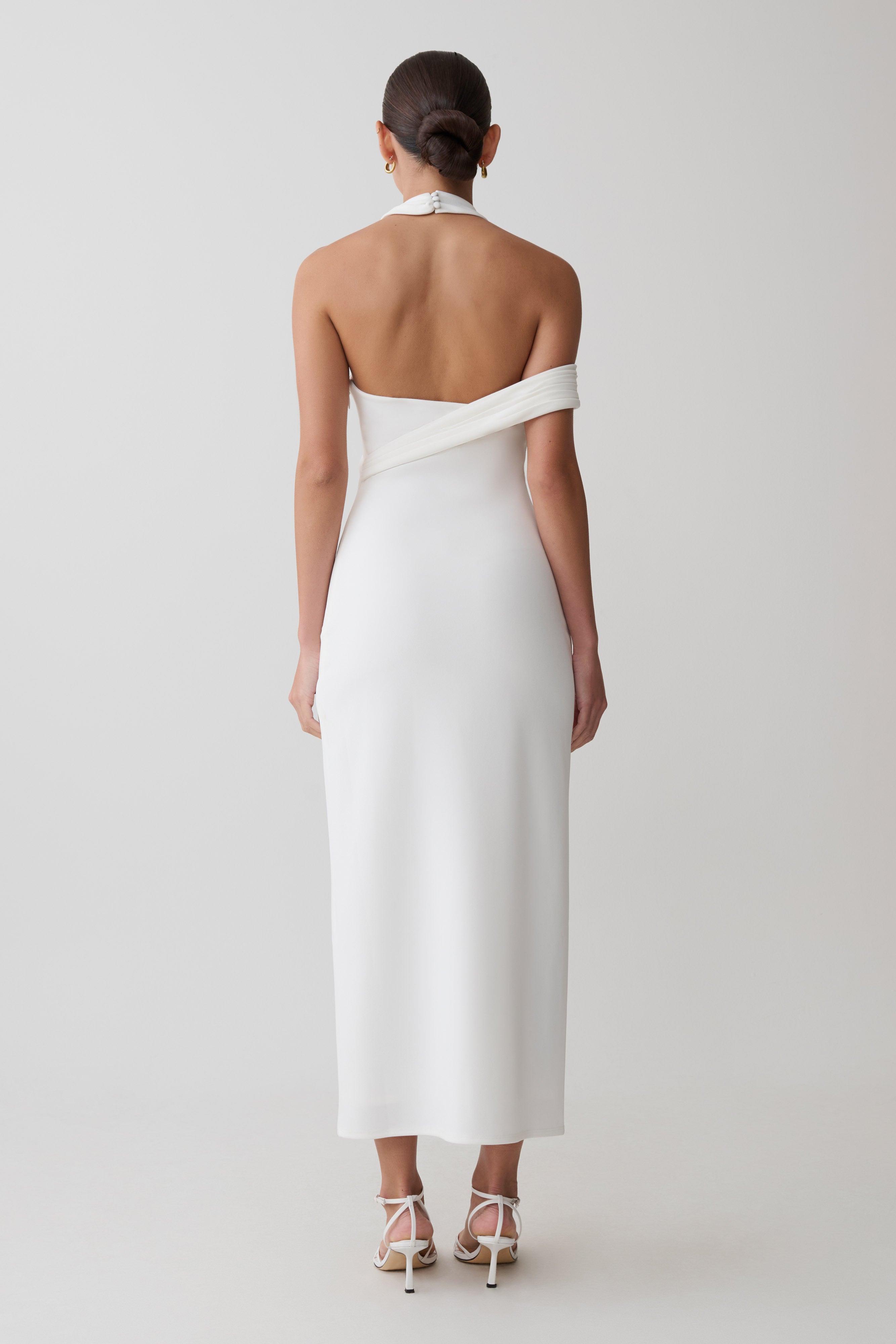 Sable Crossover Crepe Midi Dress - White