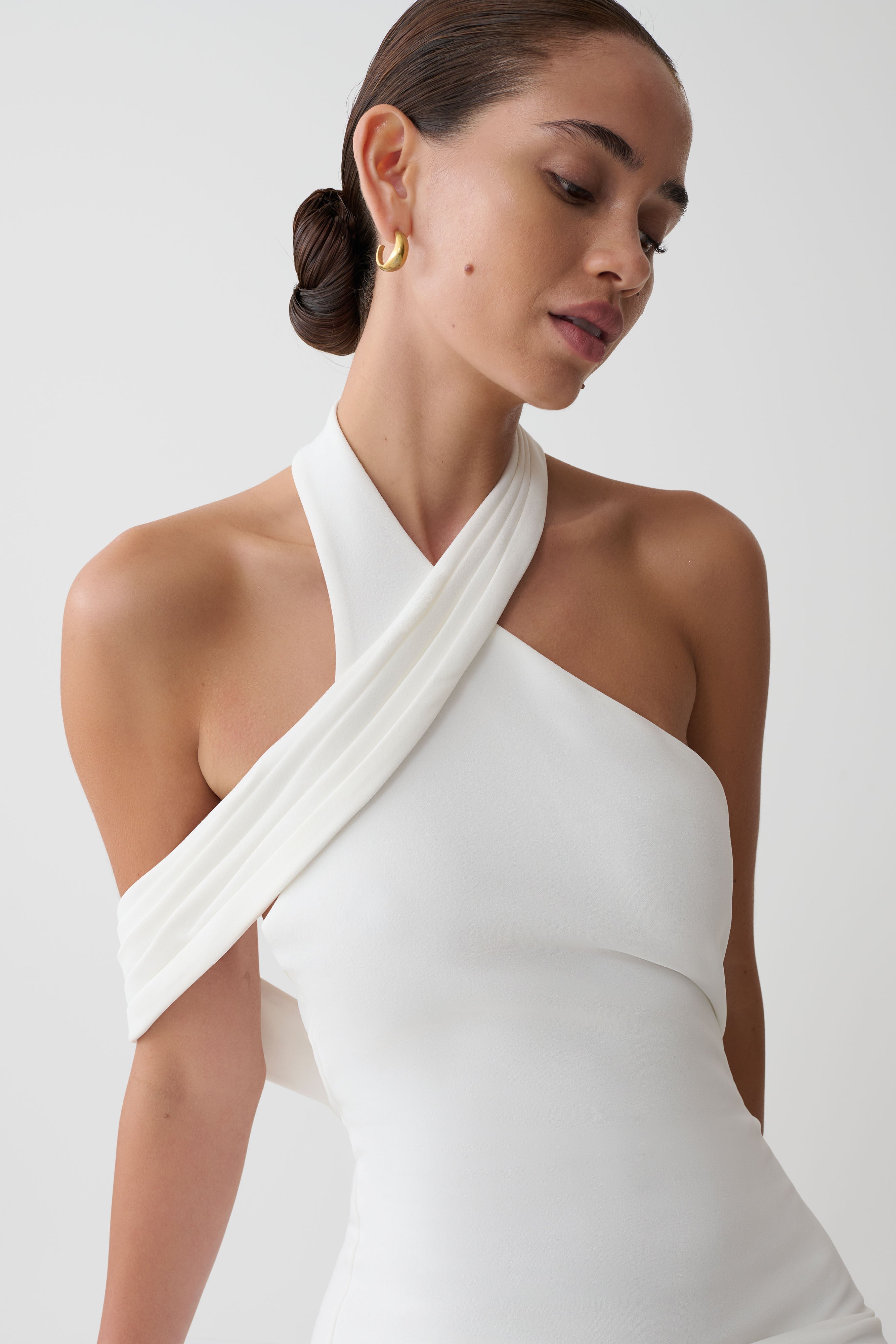 Sable Crossover Crepe Midi Dress - White
