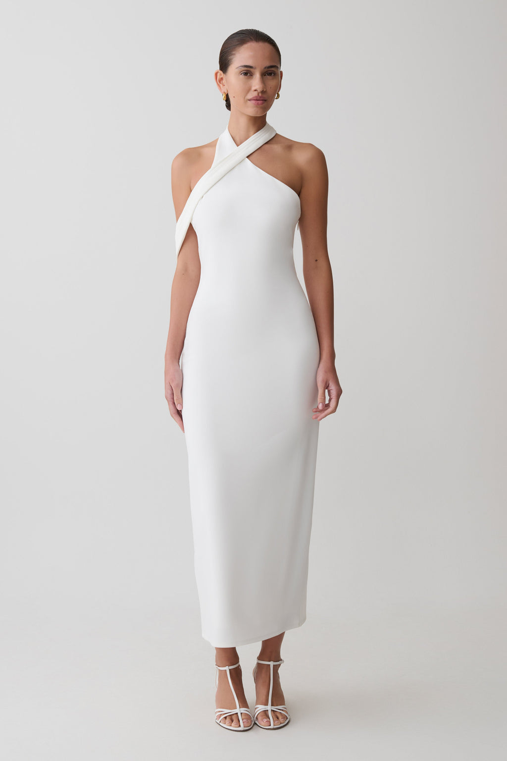 Sable Crossover Crepe Midi Dress - White