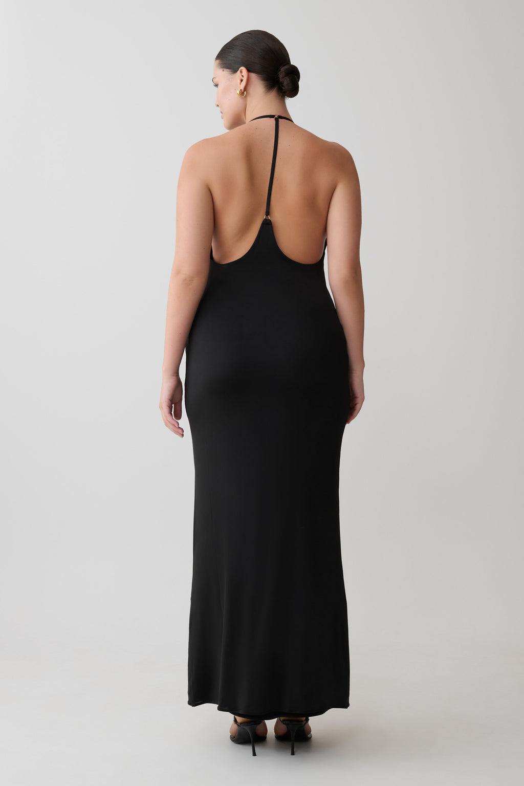 Hana Slinky Plunge Maxi Dress - Black