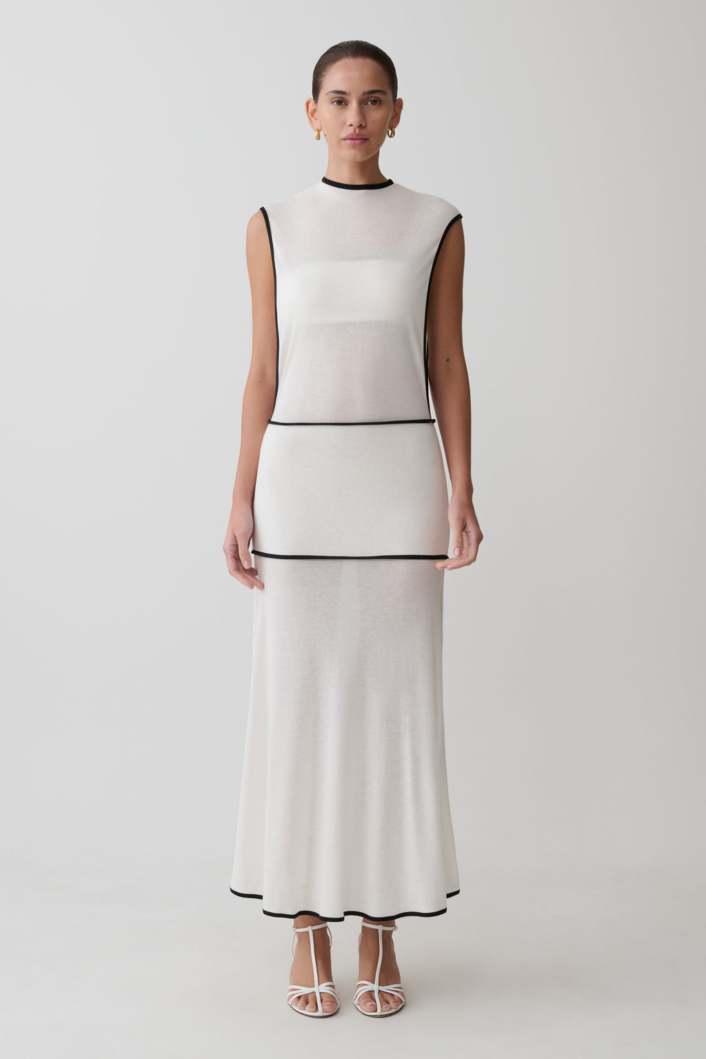 Aris Sleeveless Sheer Maxi Dress - Black/White